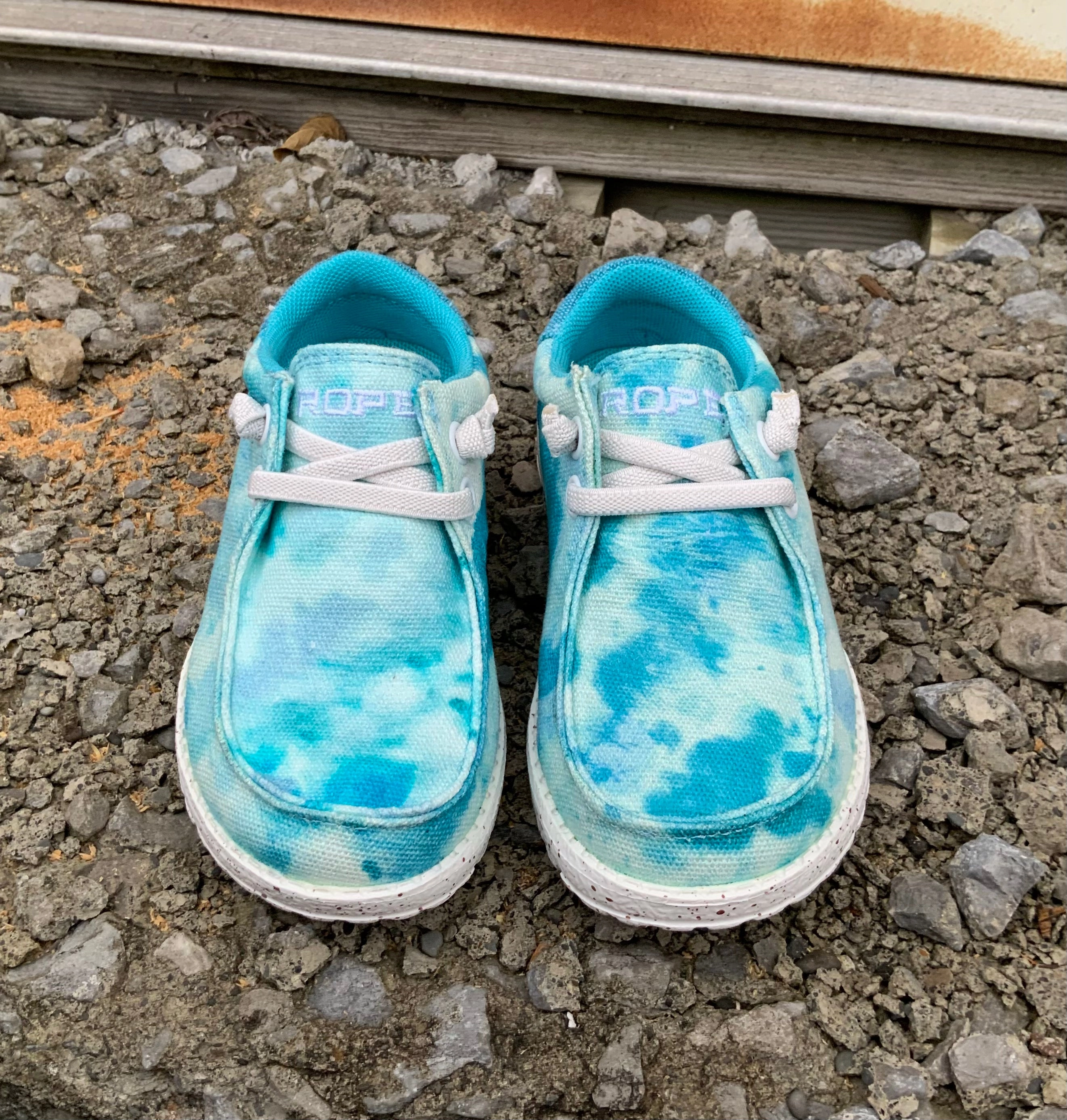 Active Use Casual Day Roper Children/Youth Eva Moc Blue Tie Dye Canvas Slip On Laced Shoe 1793-3011