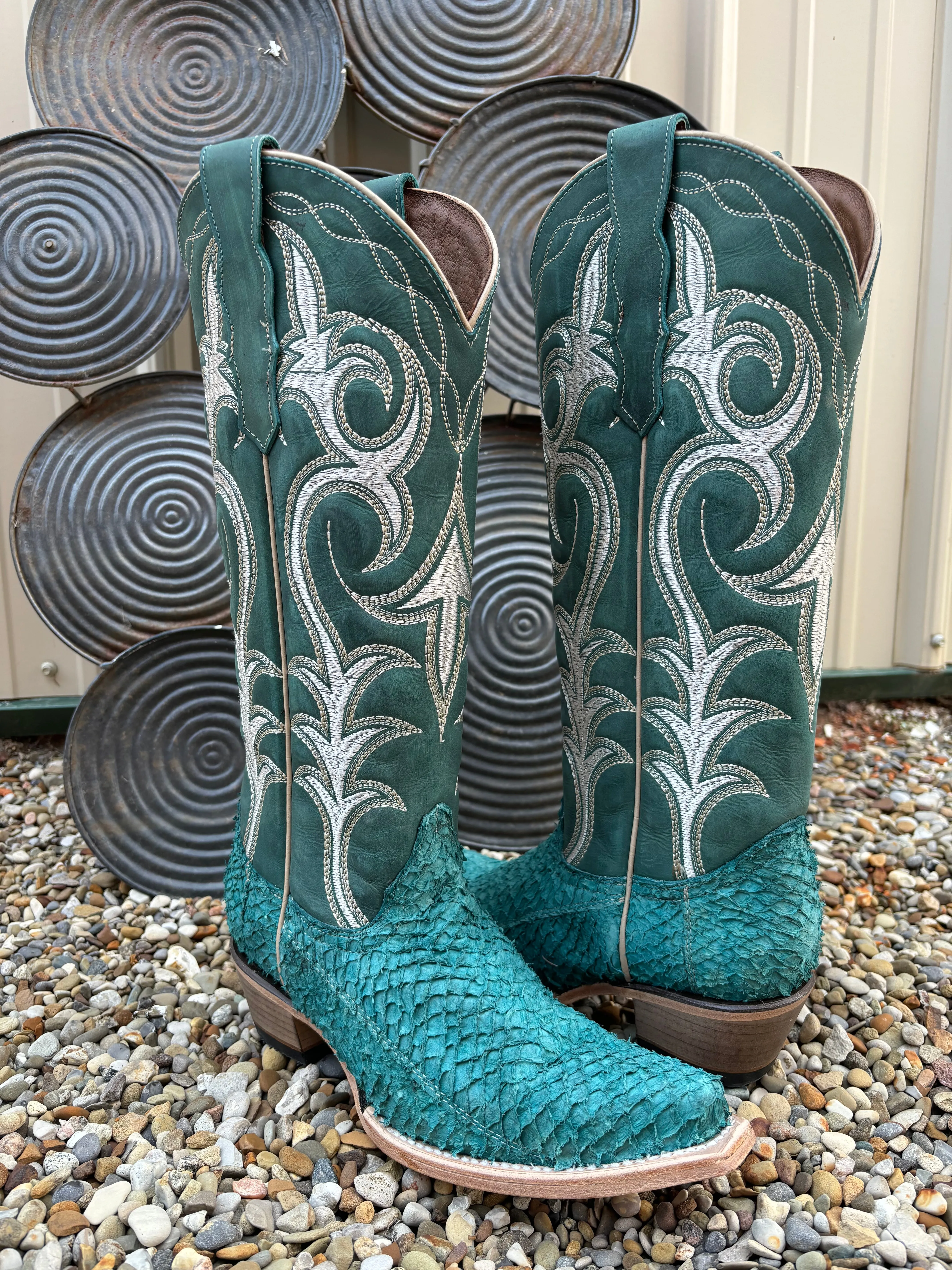 Circle G Women's Turquoise Fish Embroidered Snip Toe Cowgirl Boots L6109 Multi Use