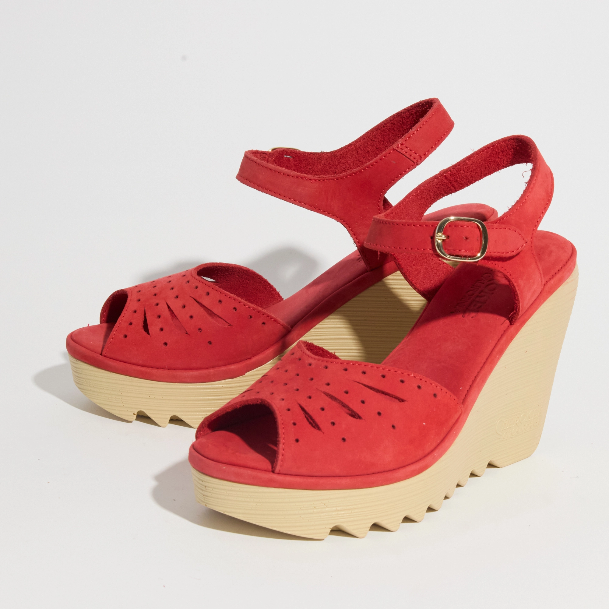 Sandal Maintenance Supportive Travel Shoes. Flower High Beep Red Nubuck