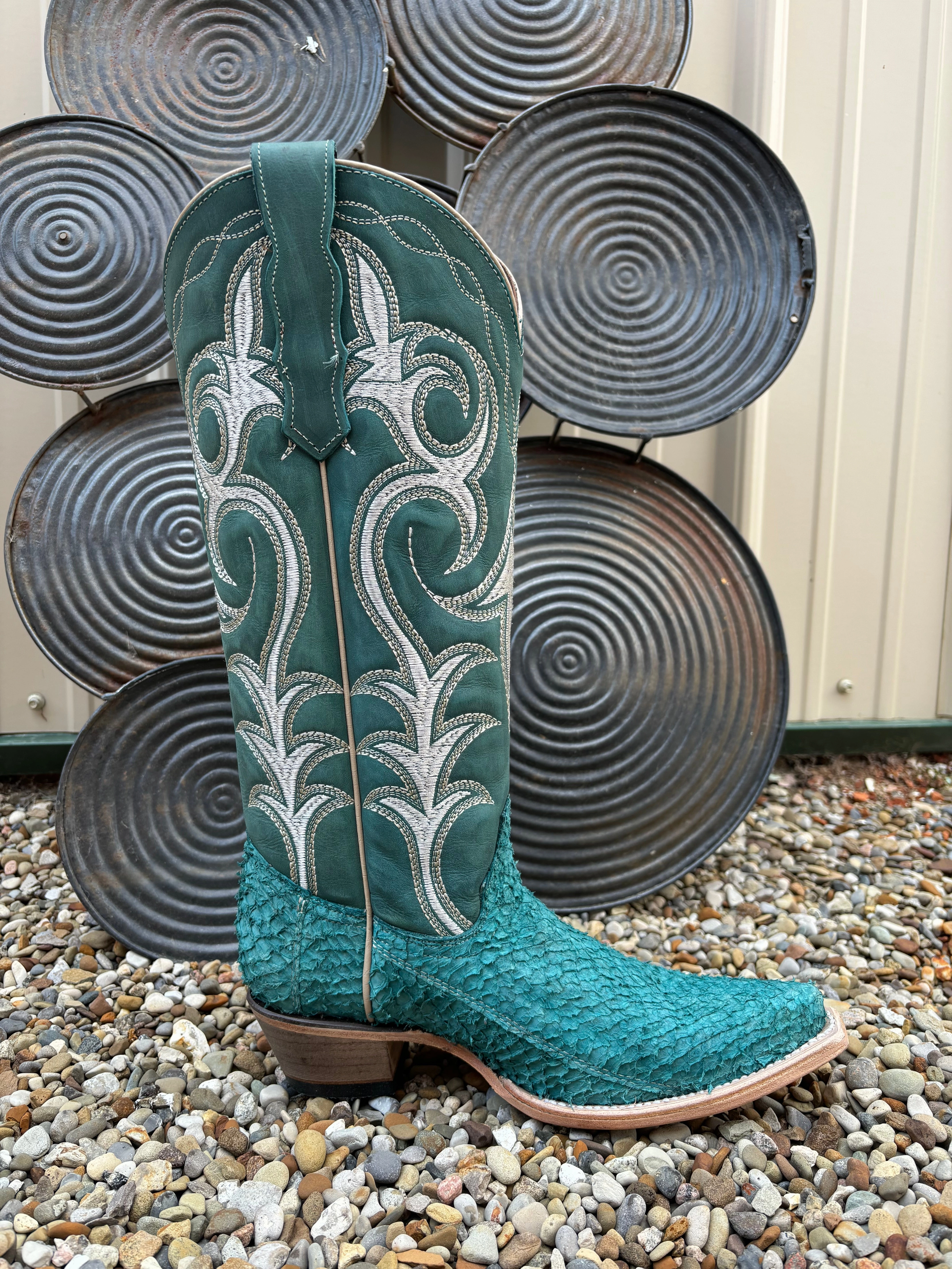 foldable easy to remove Circle G Women's Turquoise Fish Embroidered Snip Toe Cowgirl Boots L6109