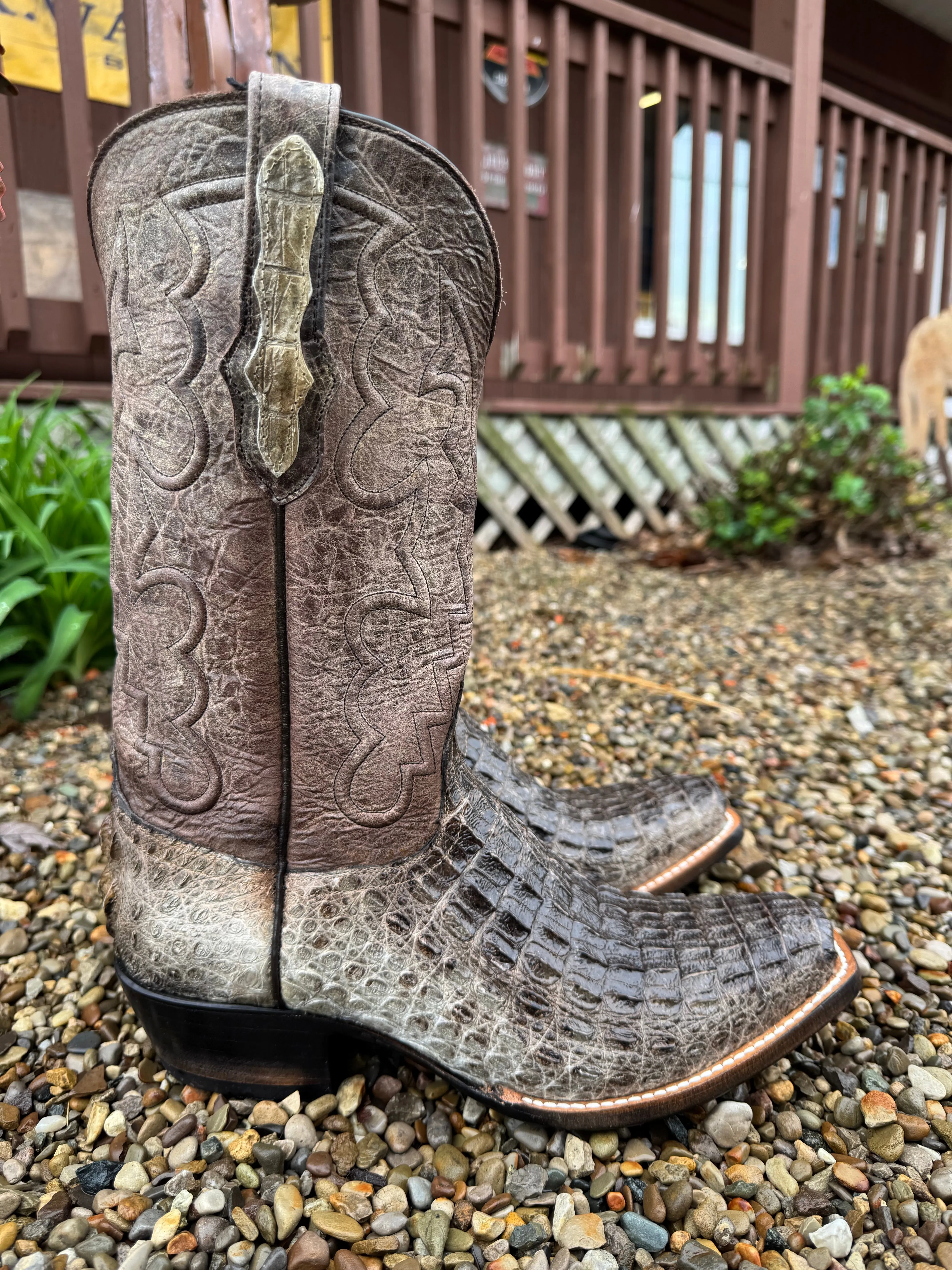 Black Jack Mens Natural Caiman Body Cut Hornback Narrow Square Toe Cowboy Boots NT-77121-V3 Cushioned