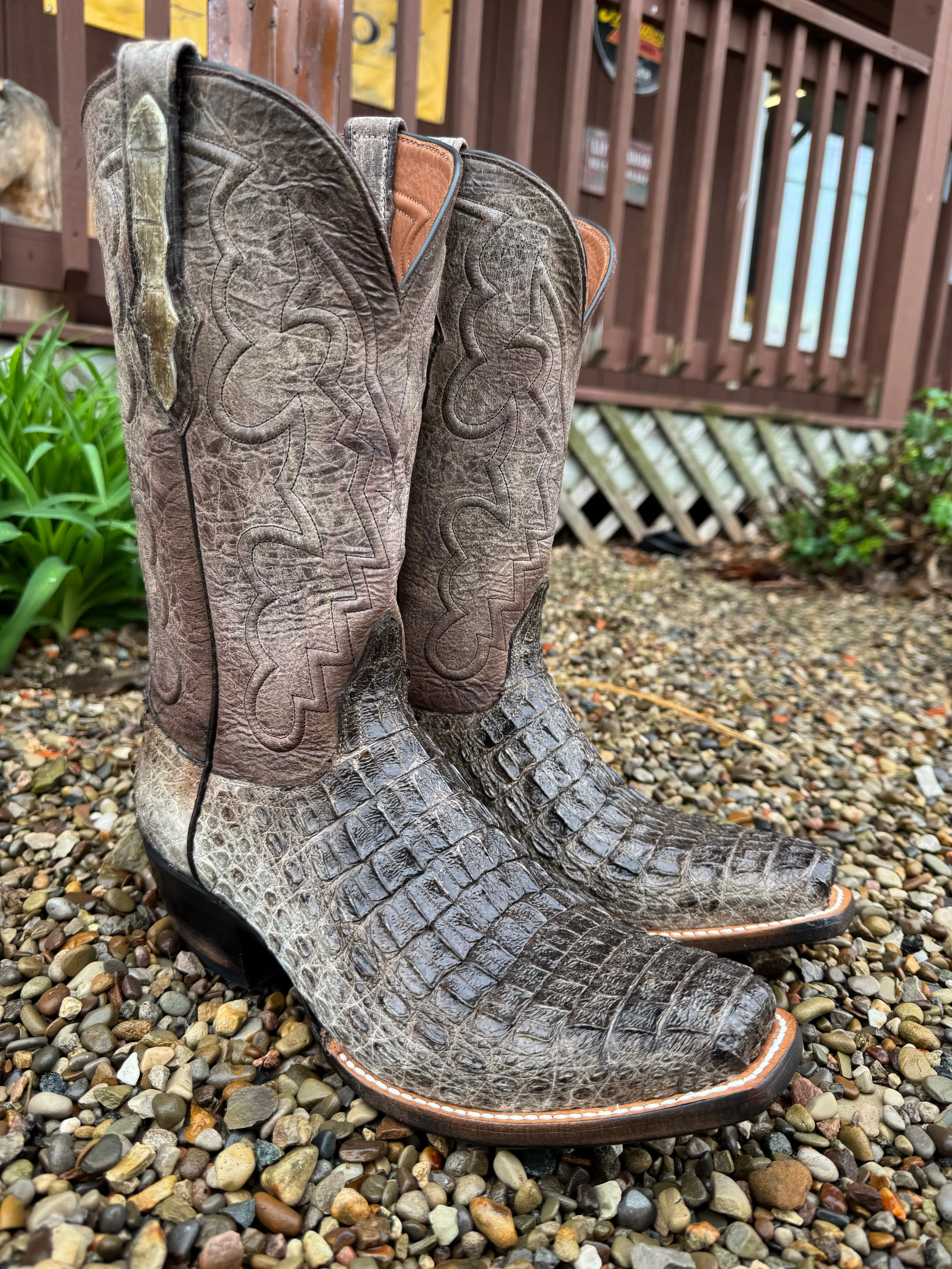 Neutral Colors Soft Touch Black Jack Mens Natural Caiman Body Cut Hornback Narrow Square Toe Cowboy Boots NT-77121-V3