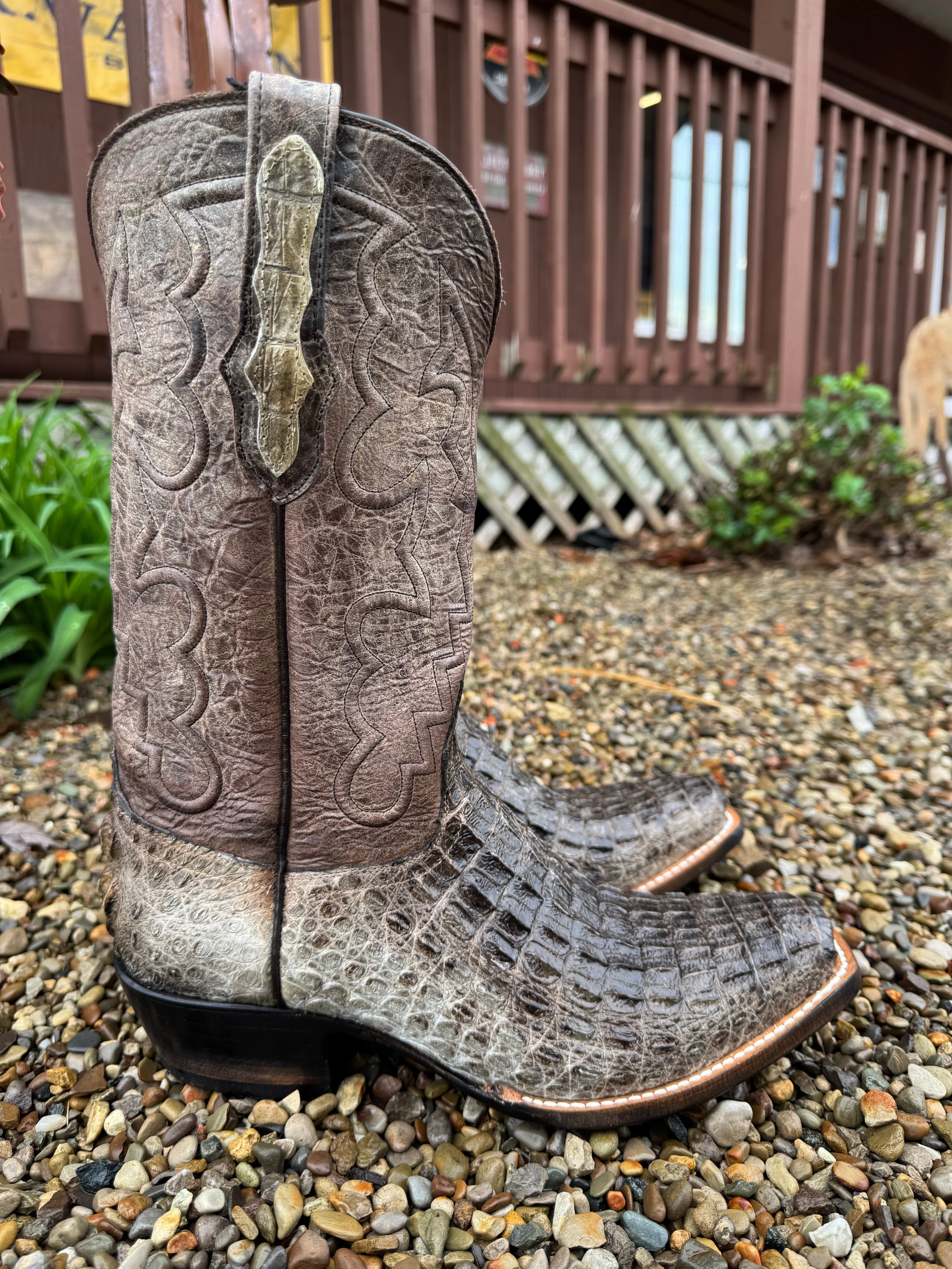 Black Jack Mens Natural Caiman Body Cut Hornback Narrow Square Toe Cowboy Boots NT-77121-V3 Cushioned