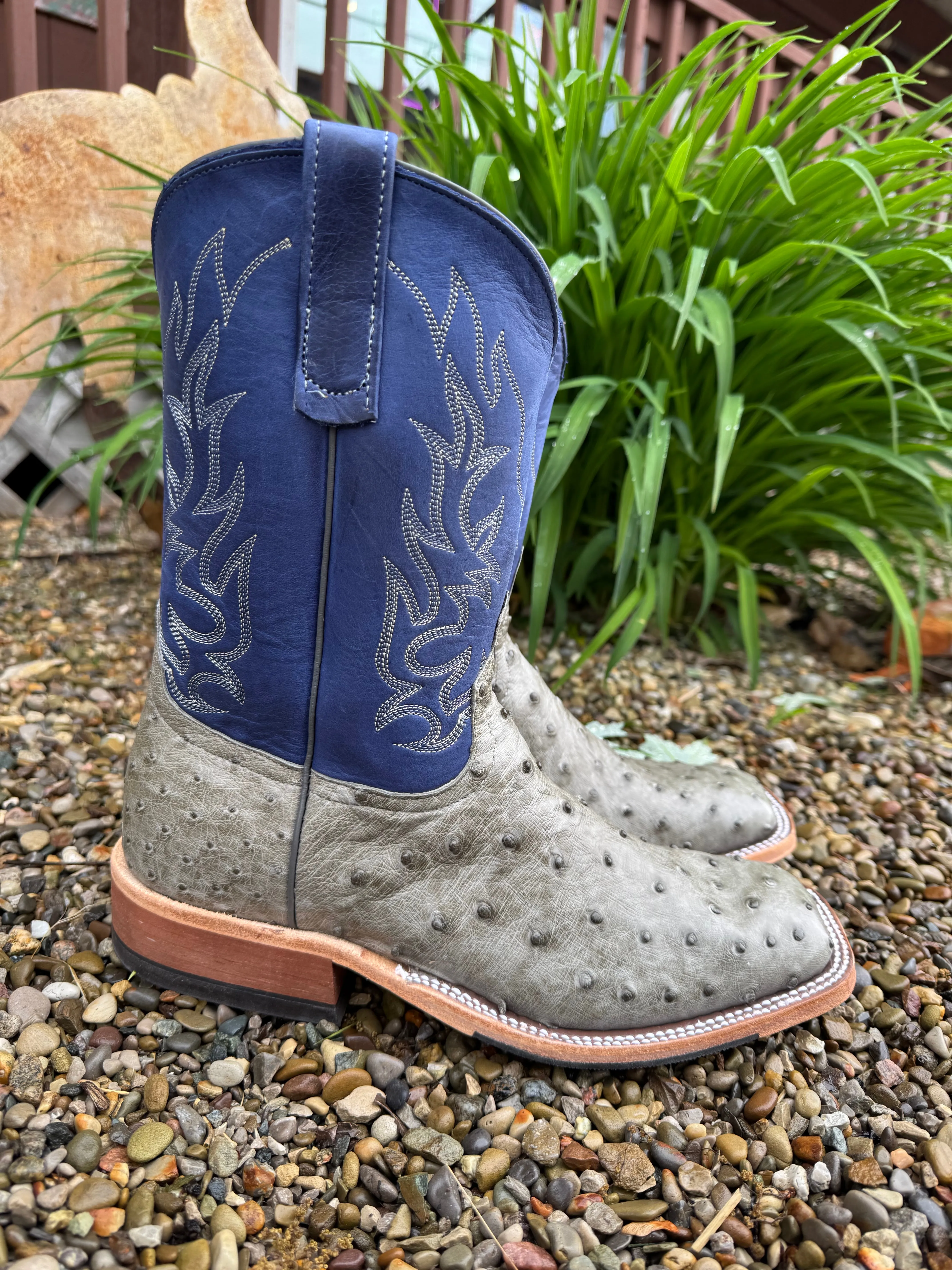 Chelsea Design Multi-Purpose Comfort Anderson Bean Men's Mouse Grey Bruciato Ostrich & 10 Royal Blue Top Square Toe Cowboy Boots 339589