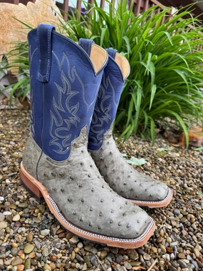 Ankle Lock Anderson Bean Men's Mouse Grey Bruciato Ostrich & 10 Royal Blue Top Square Toe Cowboy Boots 339589