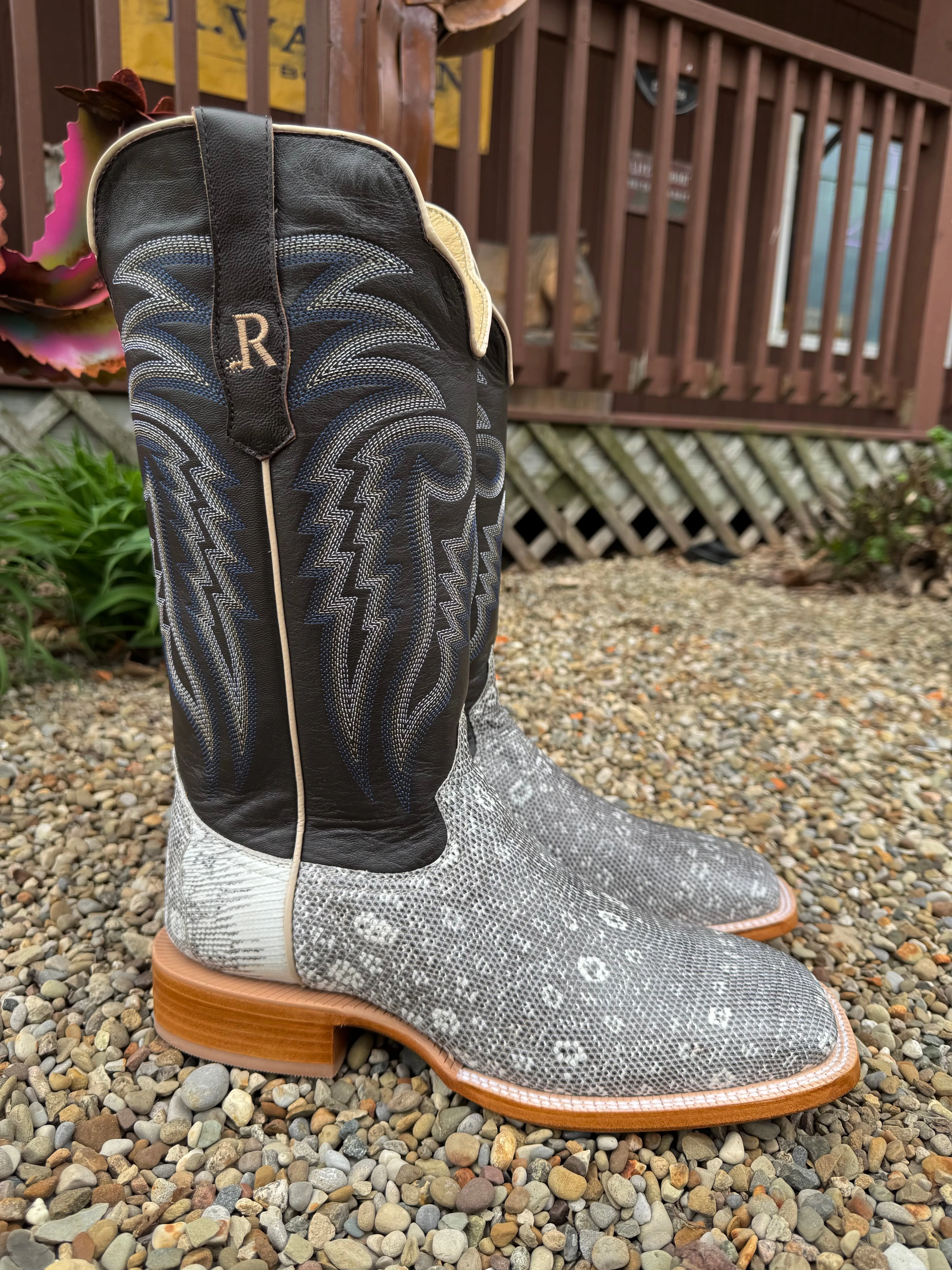 All weather R. Watson Men's Natural Ring Lizard Square Toe Cowboy Boots RW7900-2