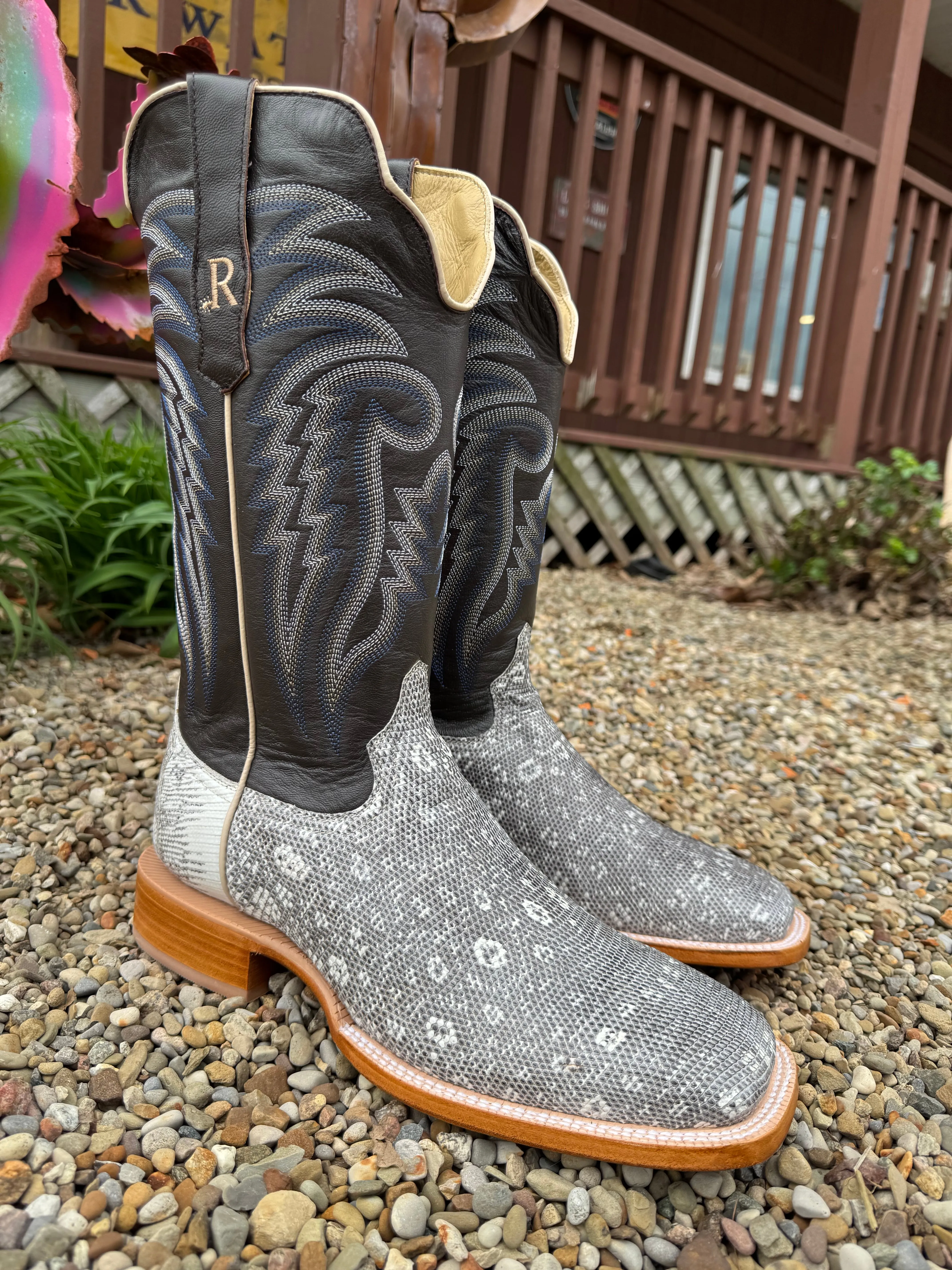 R. Watson Men's Natural Ring Lizard Square Toe Cowboy Boots RW7900-2 Arch support