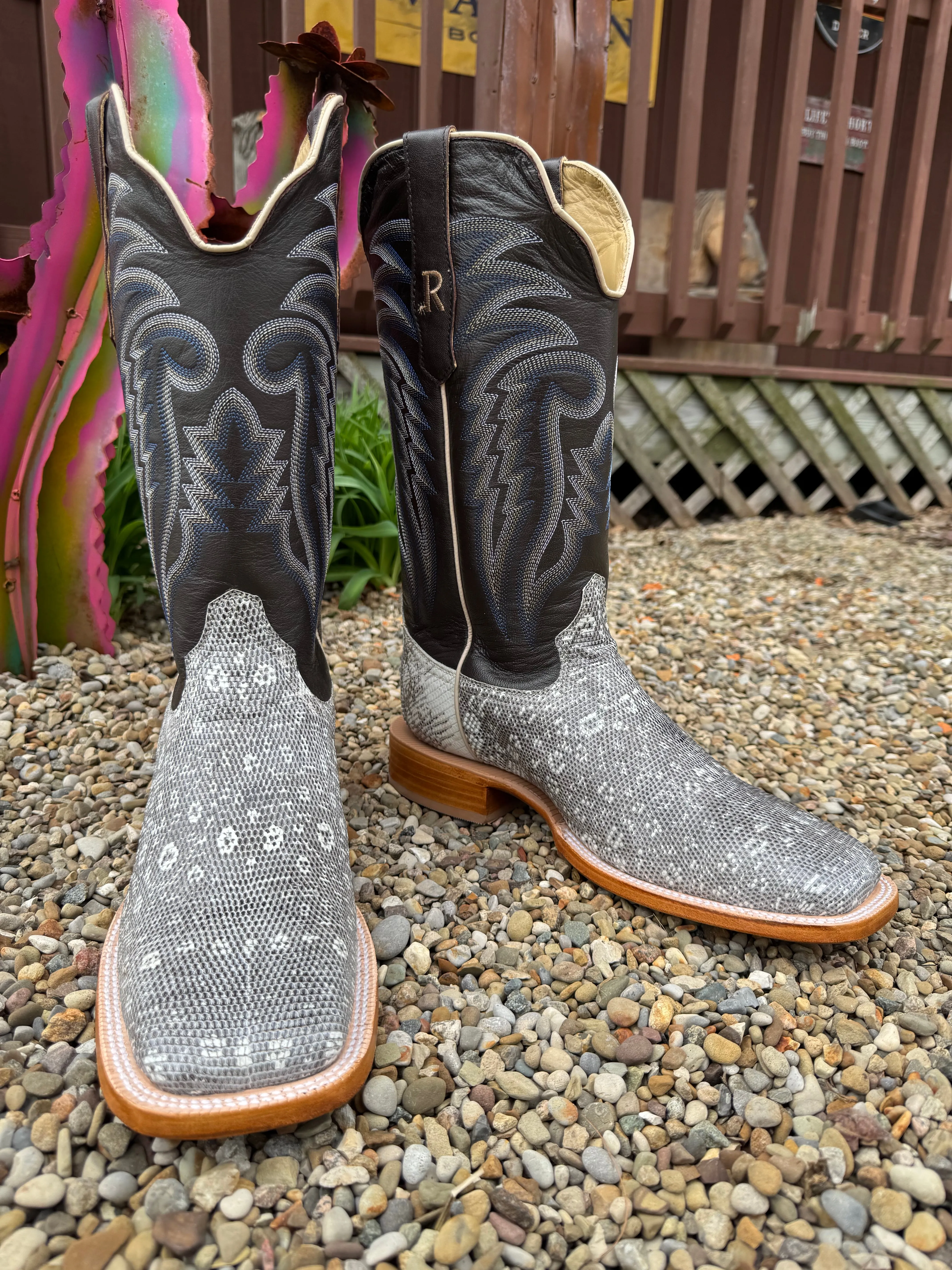 Versatile Outfit Extreme Comfort R. Watson Men's Natural Ring Lizard Square Toe Cowboy Boots RW7900-2