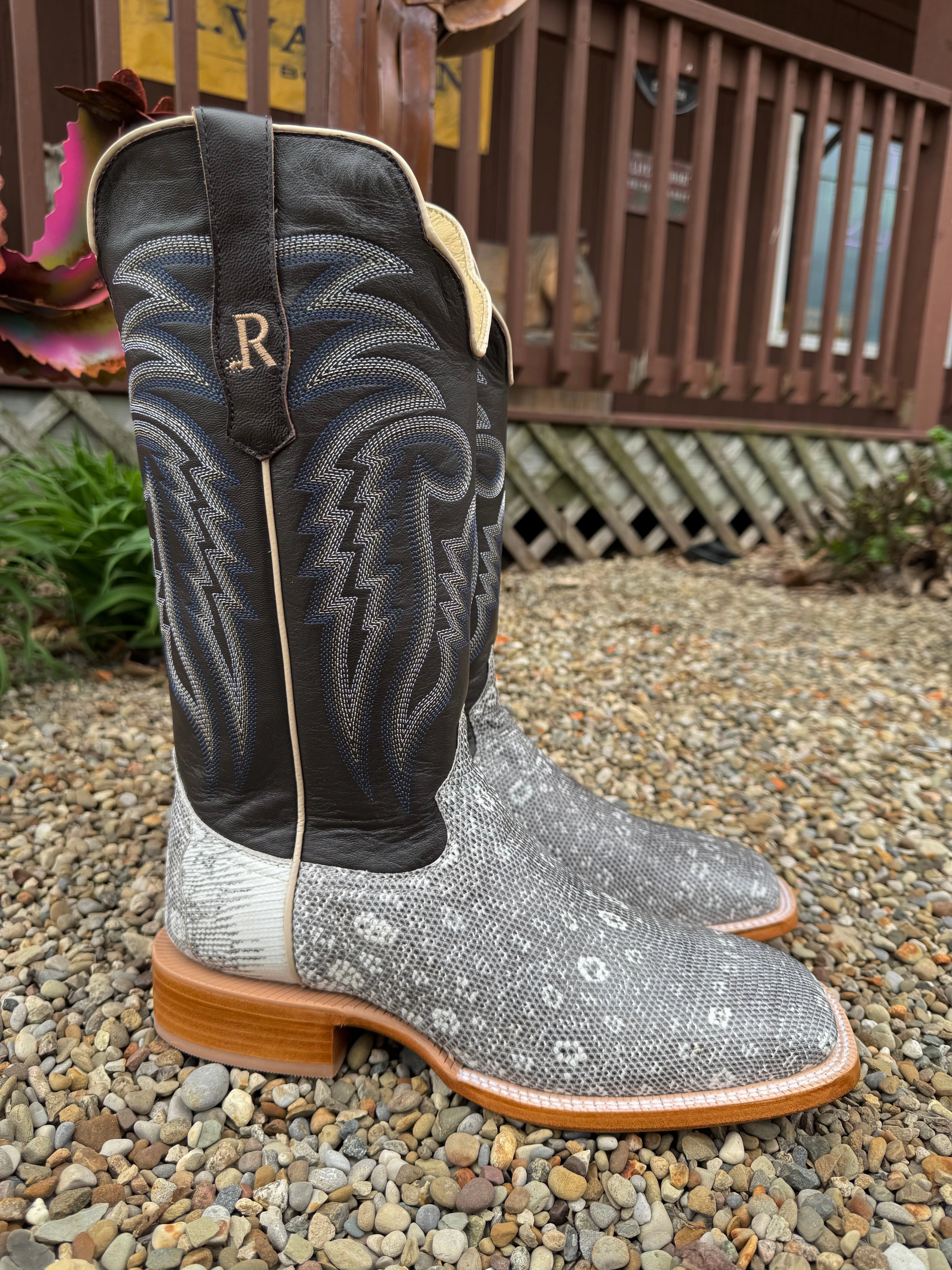 All weather R. Watson Men's Natural Ring Lizard Square Toe Cowboy Boots RW7900-2