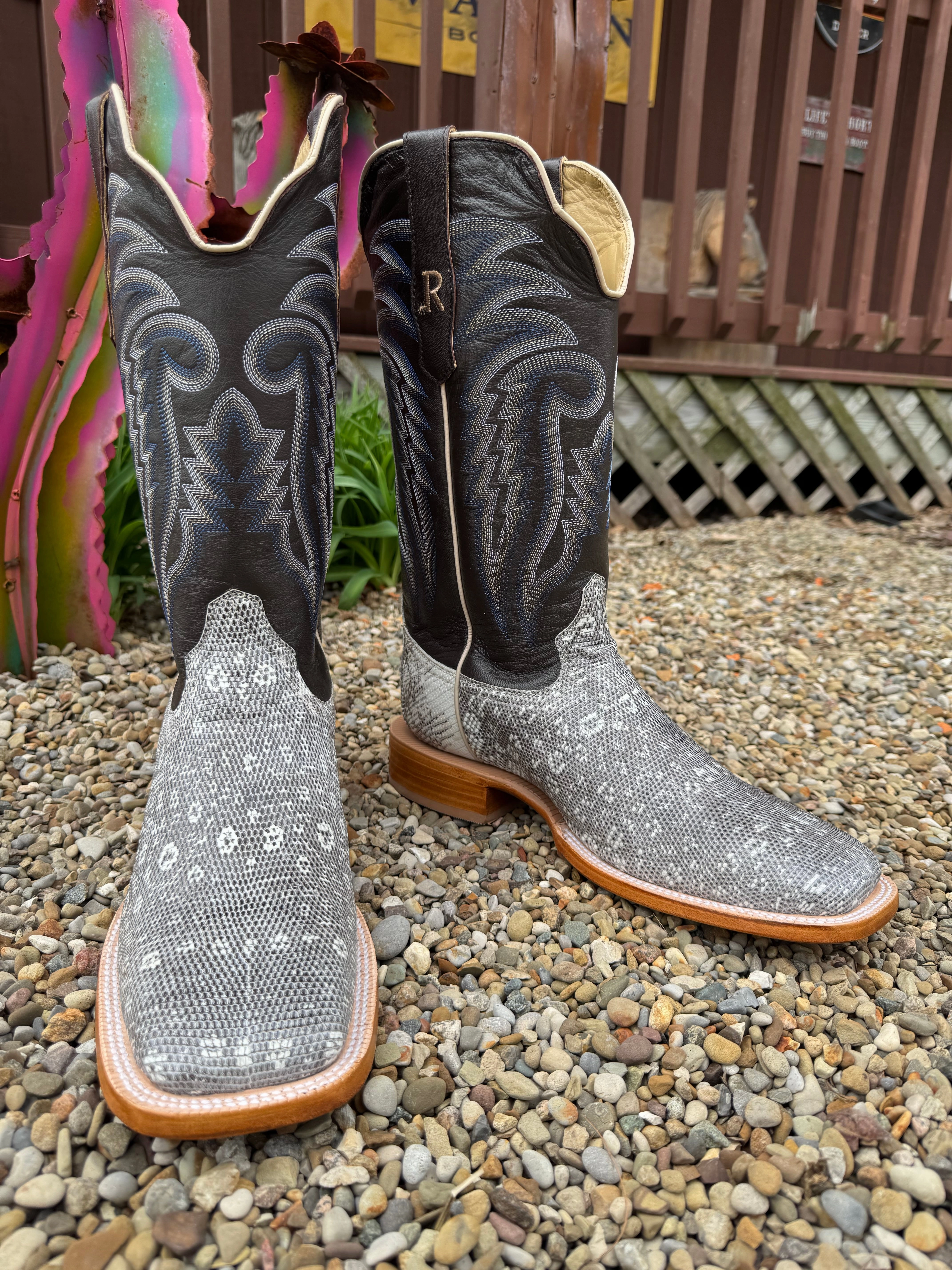 Versatile Outfit Extreme Comfort R. Watson Men's Natural Ring Lizard Square Toe Cowboy Boots RW7900-2