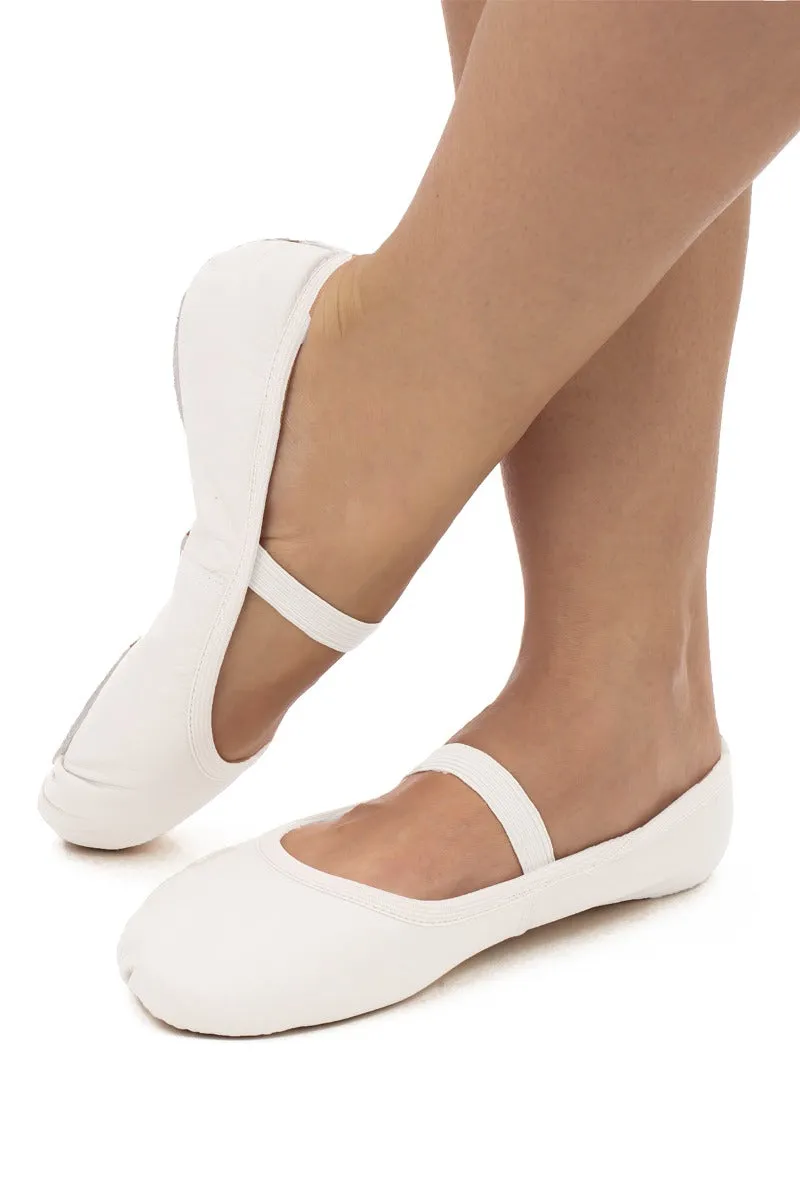 Darcy -- Children's Leather Full Sole Ballet -- White Comfort Slope