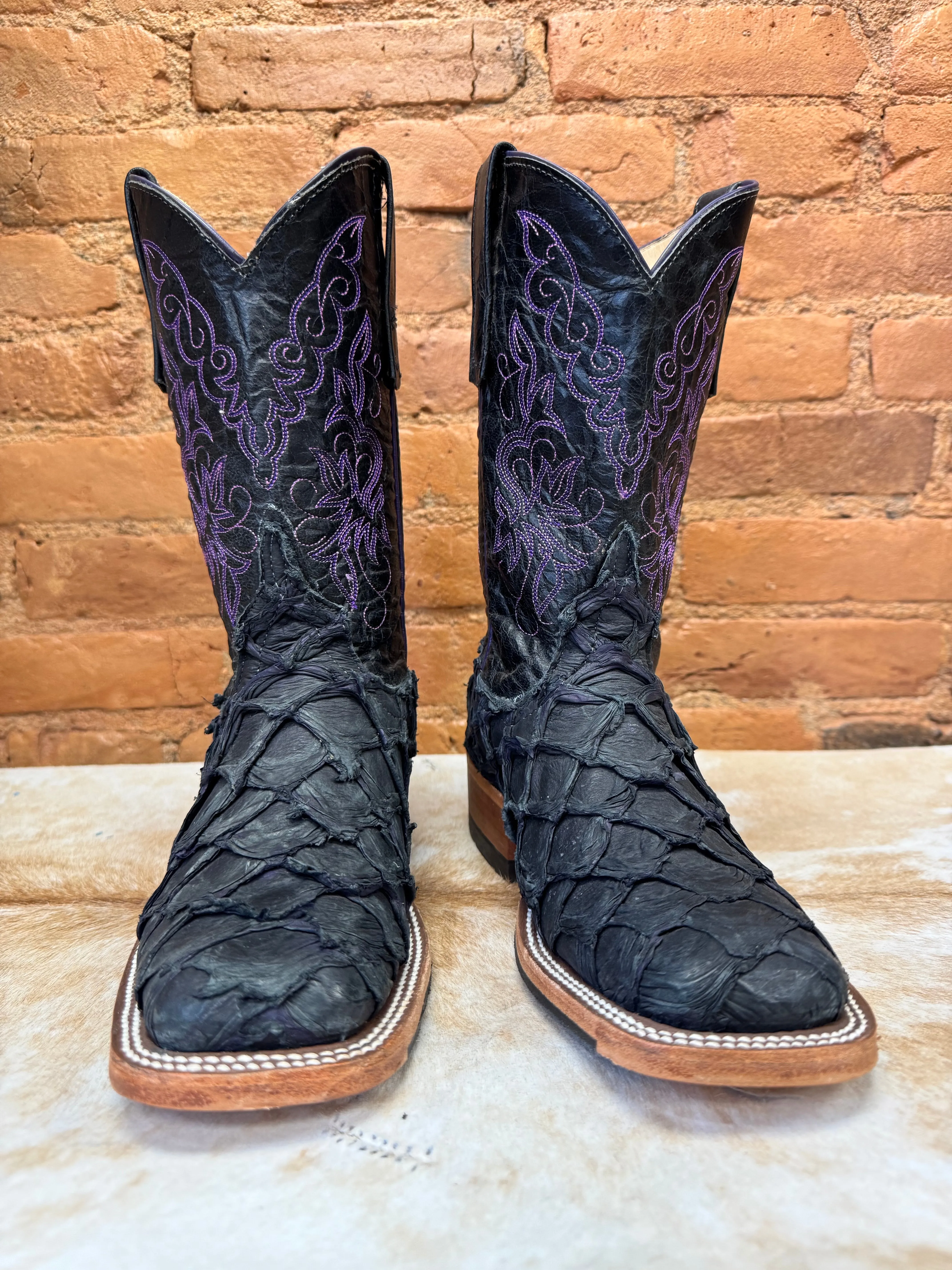 Anderson Bean Women's Purple Panther Black/Purple Big Bass & 10 Black Top Square Toe Cowgirl Boots 335675 Durable Design Daytime Wear
