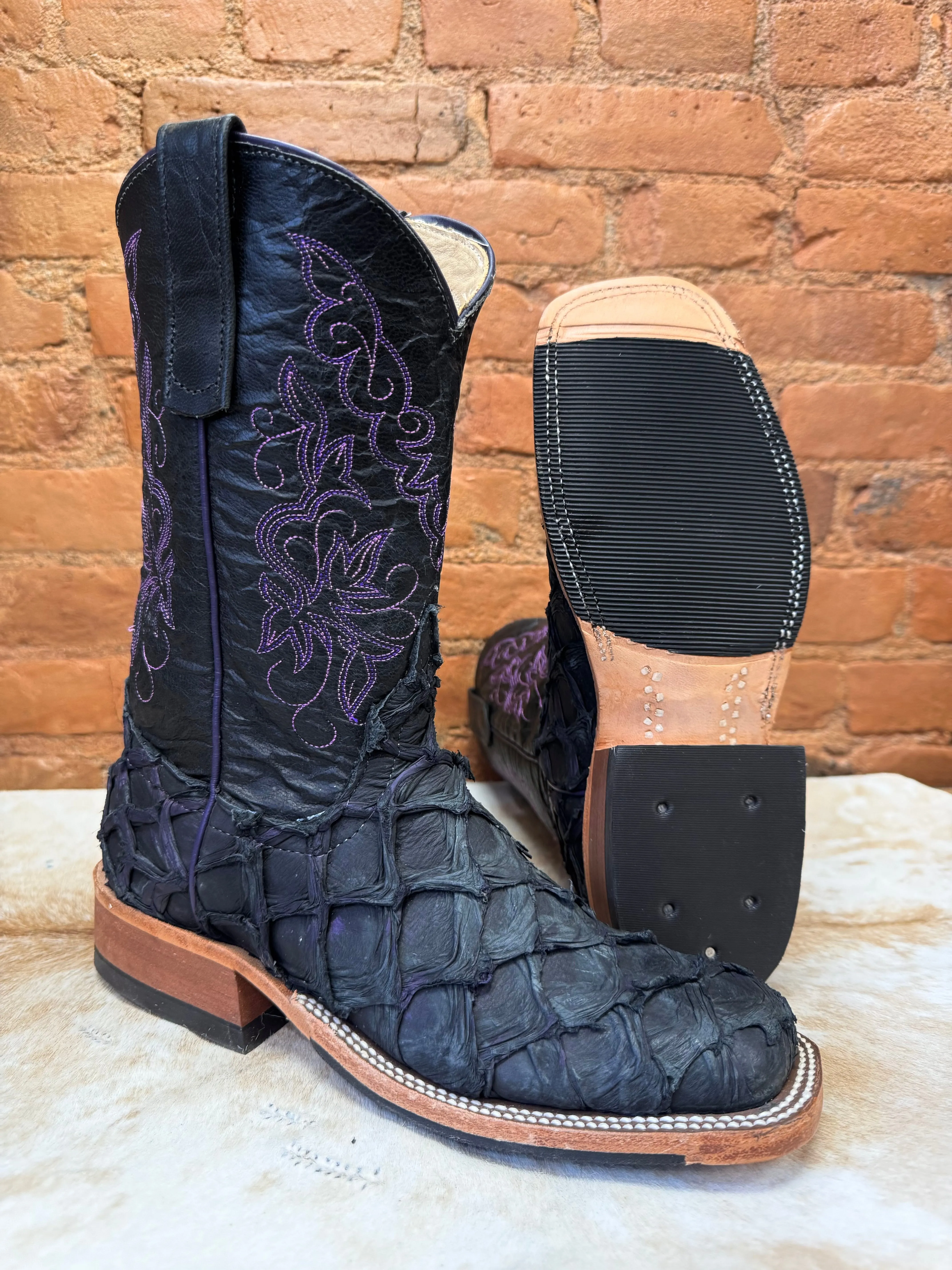Trendsetting Style High Traction Anderson Bean Women's Purple Panther Black/Purple Big Bass & 10 Black Top Square Toe Cowgirl Boots 335675