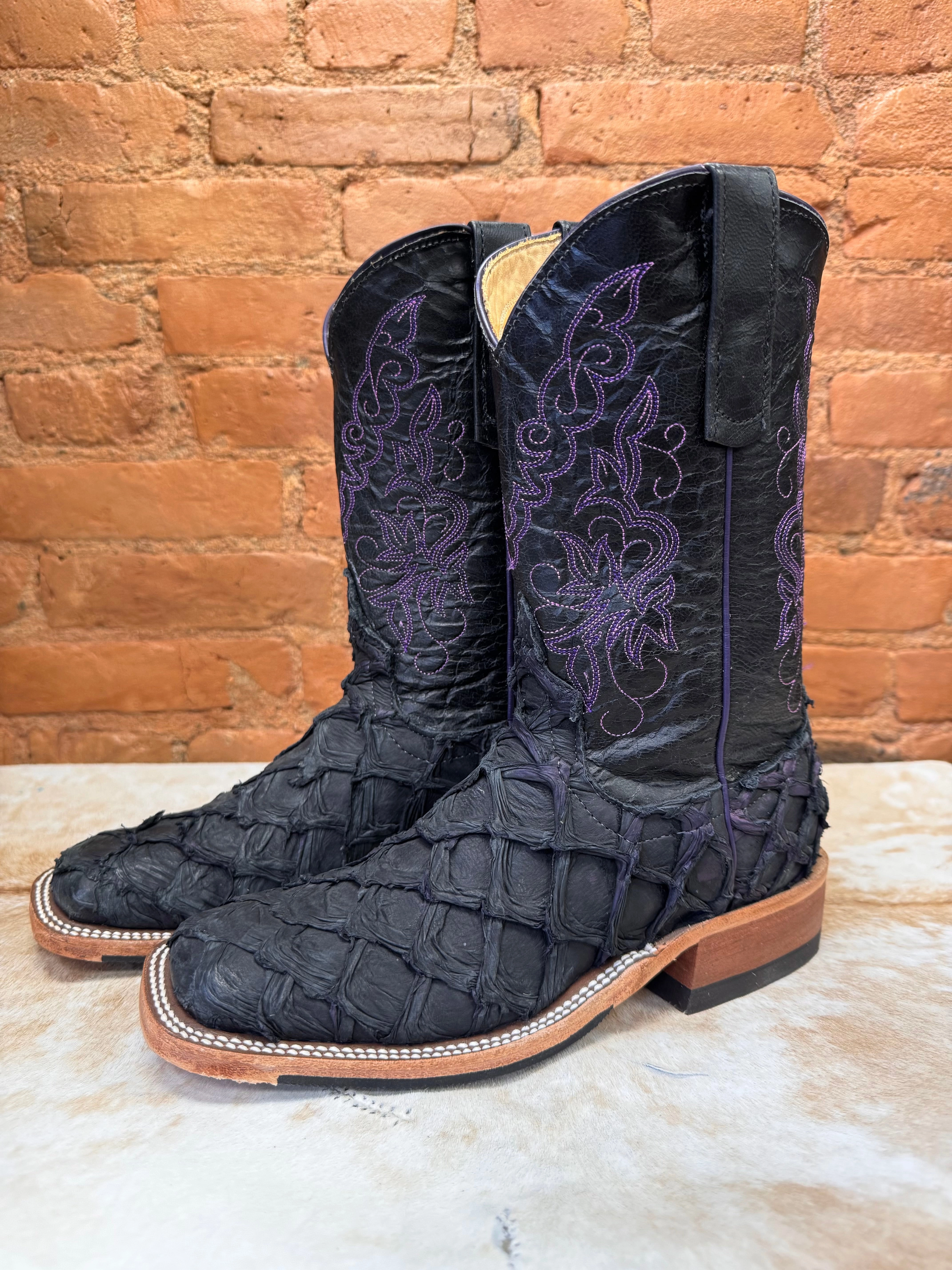 Hybrid style Smart Design Anderson Bean Women's Purple Panther Black/Purple Big Bass & 10 Black Top Square Toe Cowgirl Boots 335675