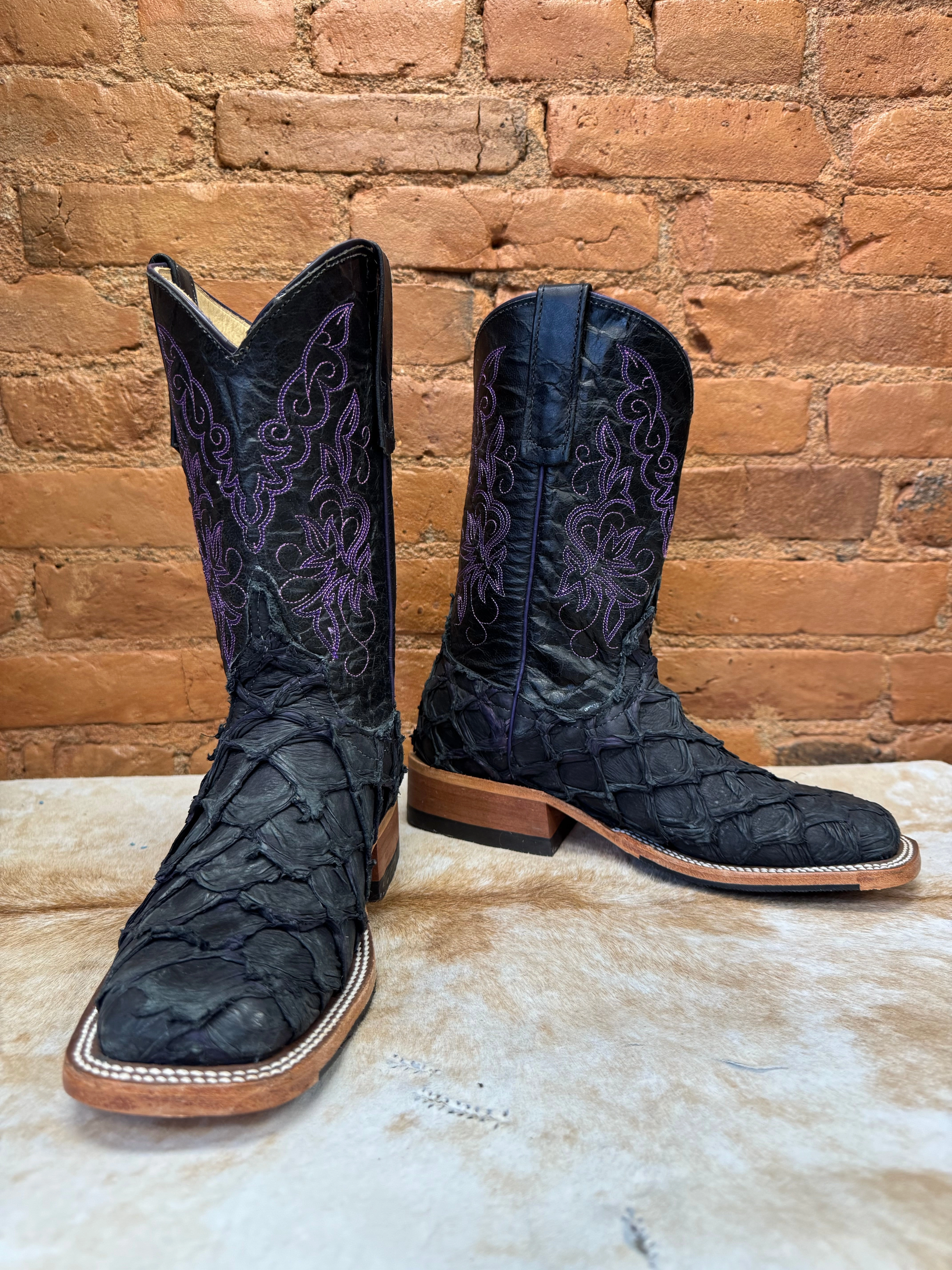 Anderson Bean Women's Purple Panther Black/Purple Big Bass & 10 Black Top Square Toe Cowgirl Boots 335675 High   Quality Soft Lining