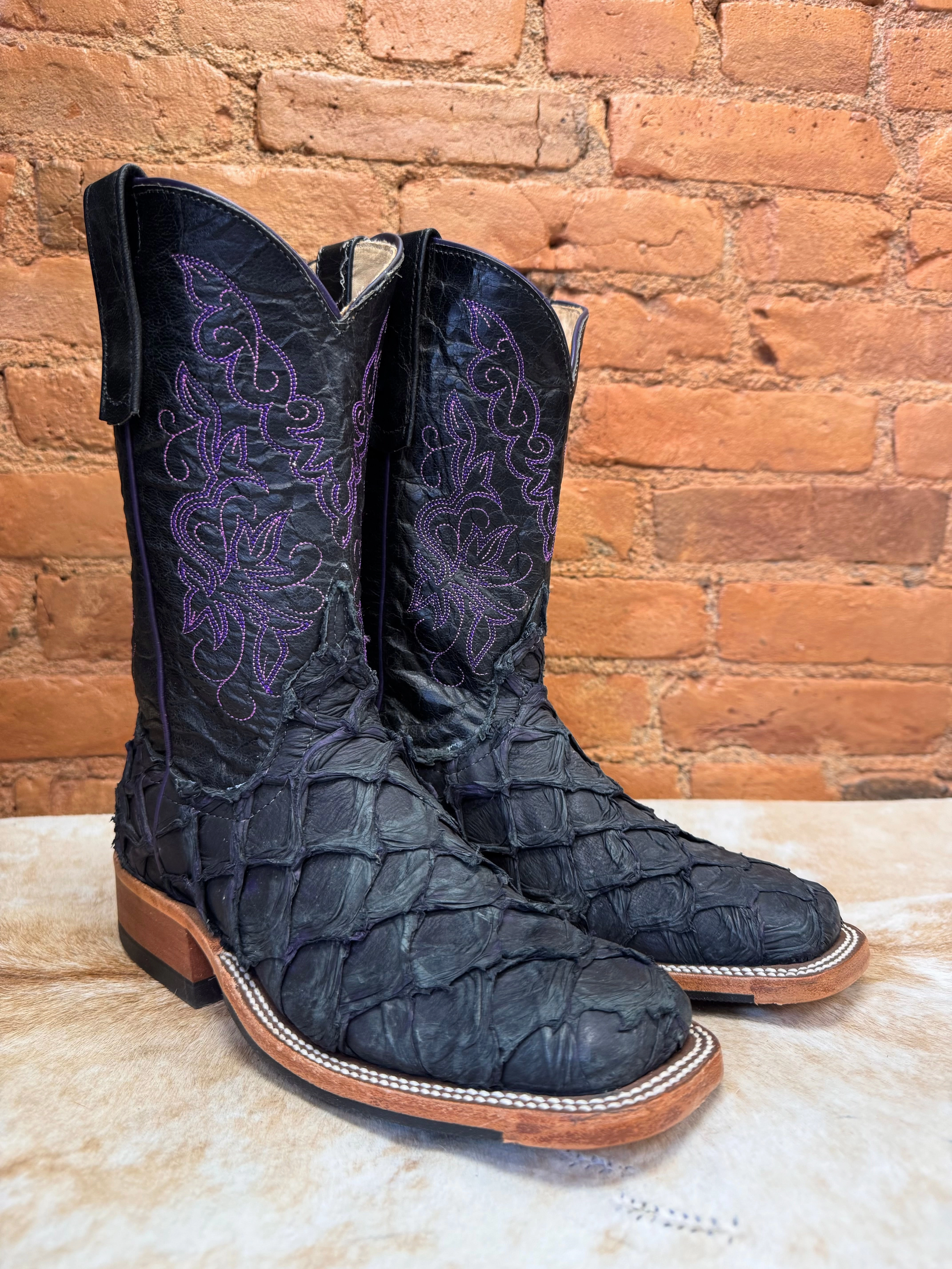 Anderson Bean Women's Purple Panther Black/Purple Big Bass & 10 Black Top Square Toe Cowgirl Boots 335675 Thermal Protection