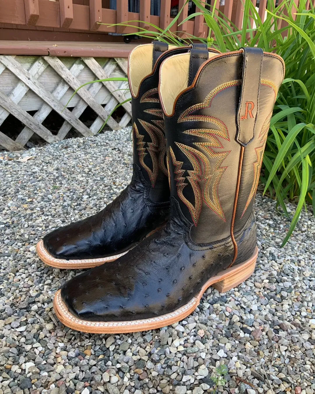 Built For Comfort R. Watson Men's Black Full Quill Ostrich Square Toe Western Cowboy Boots RW4507-2