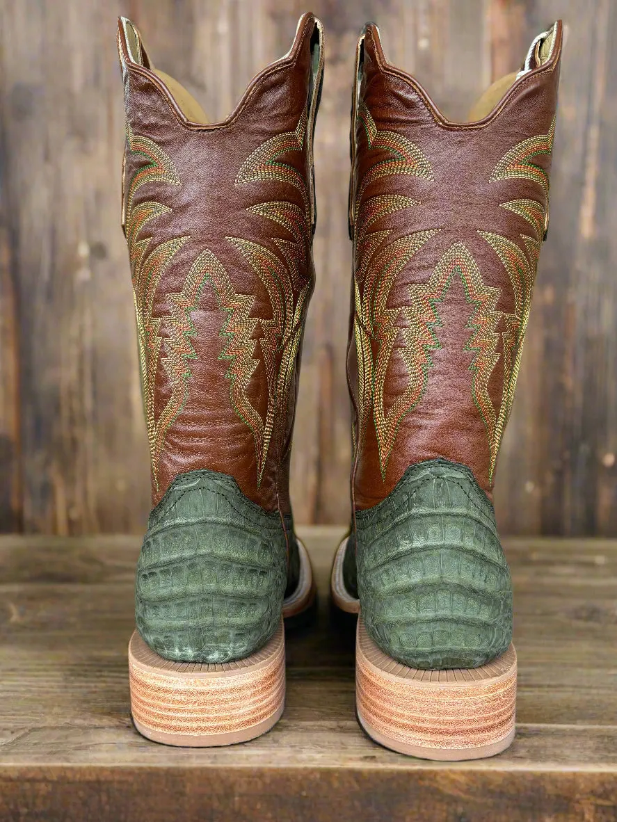 Outdoor Performance Rough Walk R. Watson Men's Nubuck Olive Green Caiman Square Toe Western Cowboy Boots RW2006-2