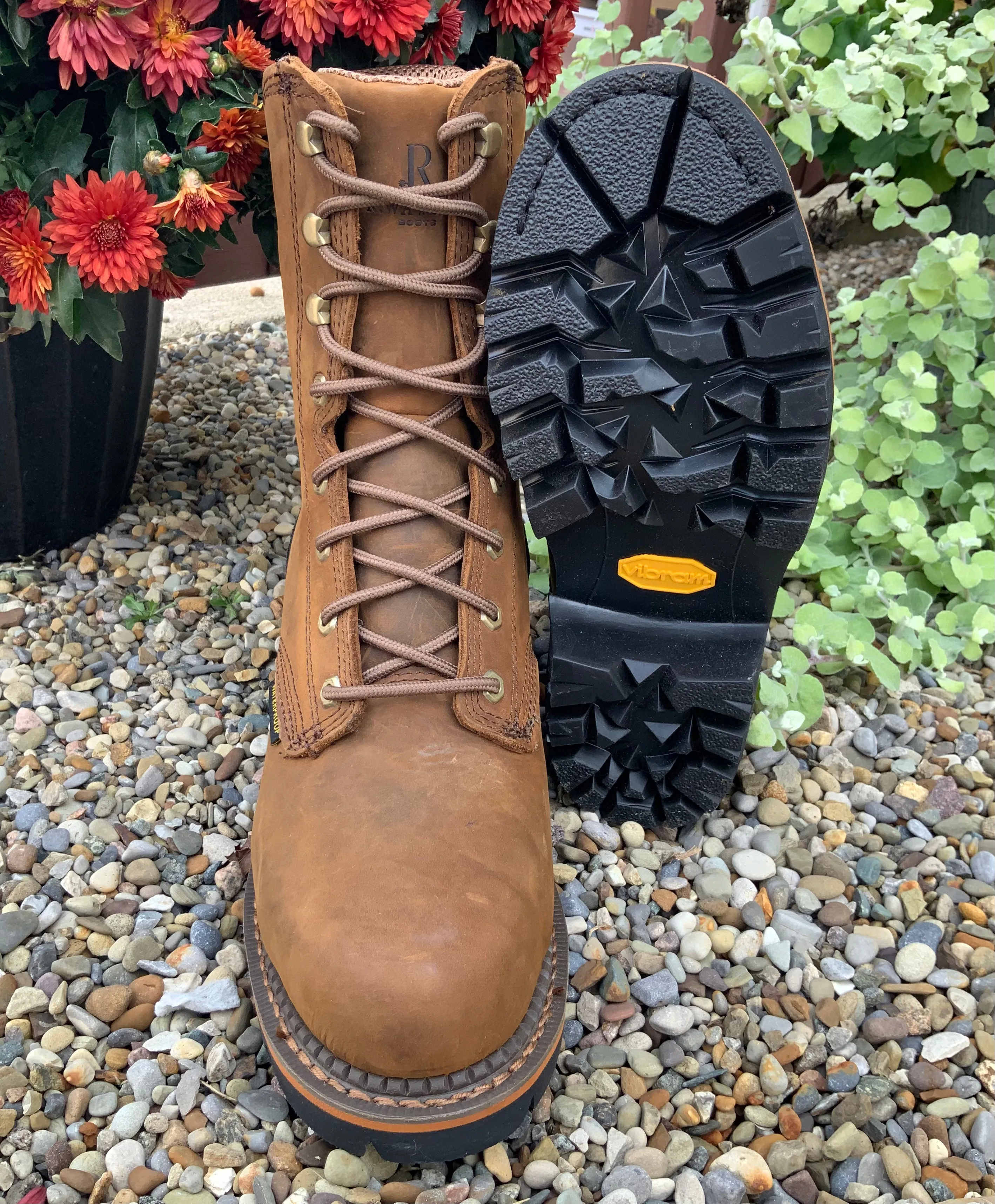 Bold Red Shock-absorbing R. Watson Men's Peanut Cowhide Waterproof Composite Toe Insulated Logger Work Boots RW1300-CT-WI