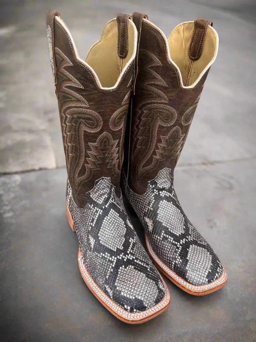 R. Watson Men's Rustic Python Belly Square Toe Western Cowboy Boots RW7913-2 Rock Star Everyday Use
