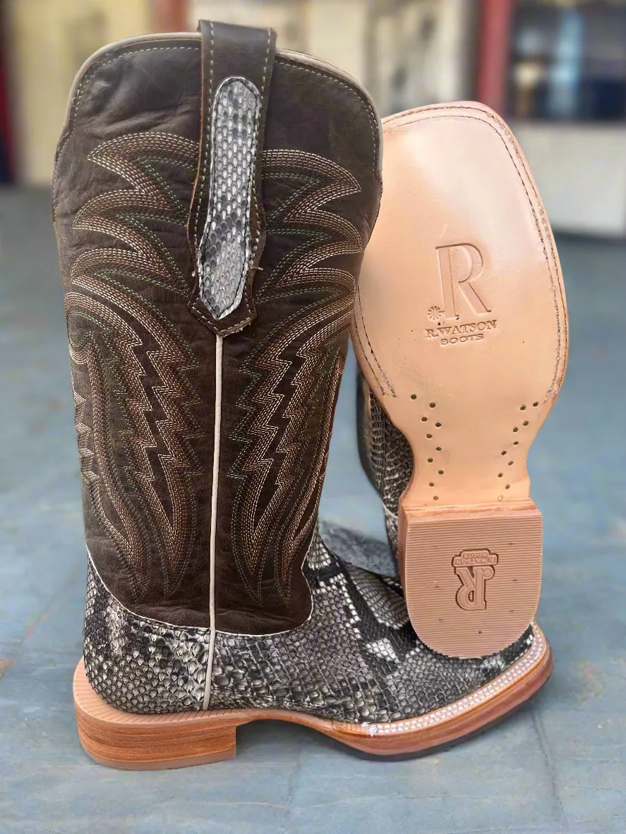 outdoor chill Durable Build R. Watson Men's Rustic Python Belly Square Toe Western Cowboy Boots RW7913-2