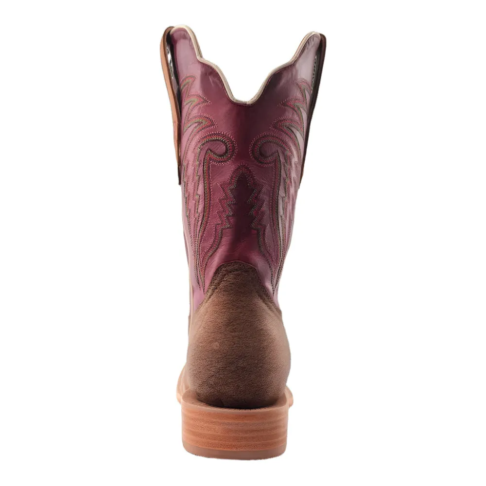 R. Watson Men's Tan Nubuck Camel & Vella Rosa Top Square Toe Cowboy Boots RW7210-2 Windproof Design fashionable footwear
