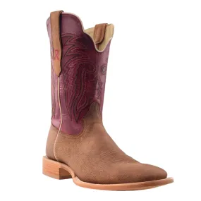 Custom Fit Ready Use R. Watson Men's Tan Nubuck Camel & Vella Rosa Top Square Toe Cowboy Boots RW7210-2