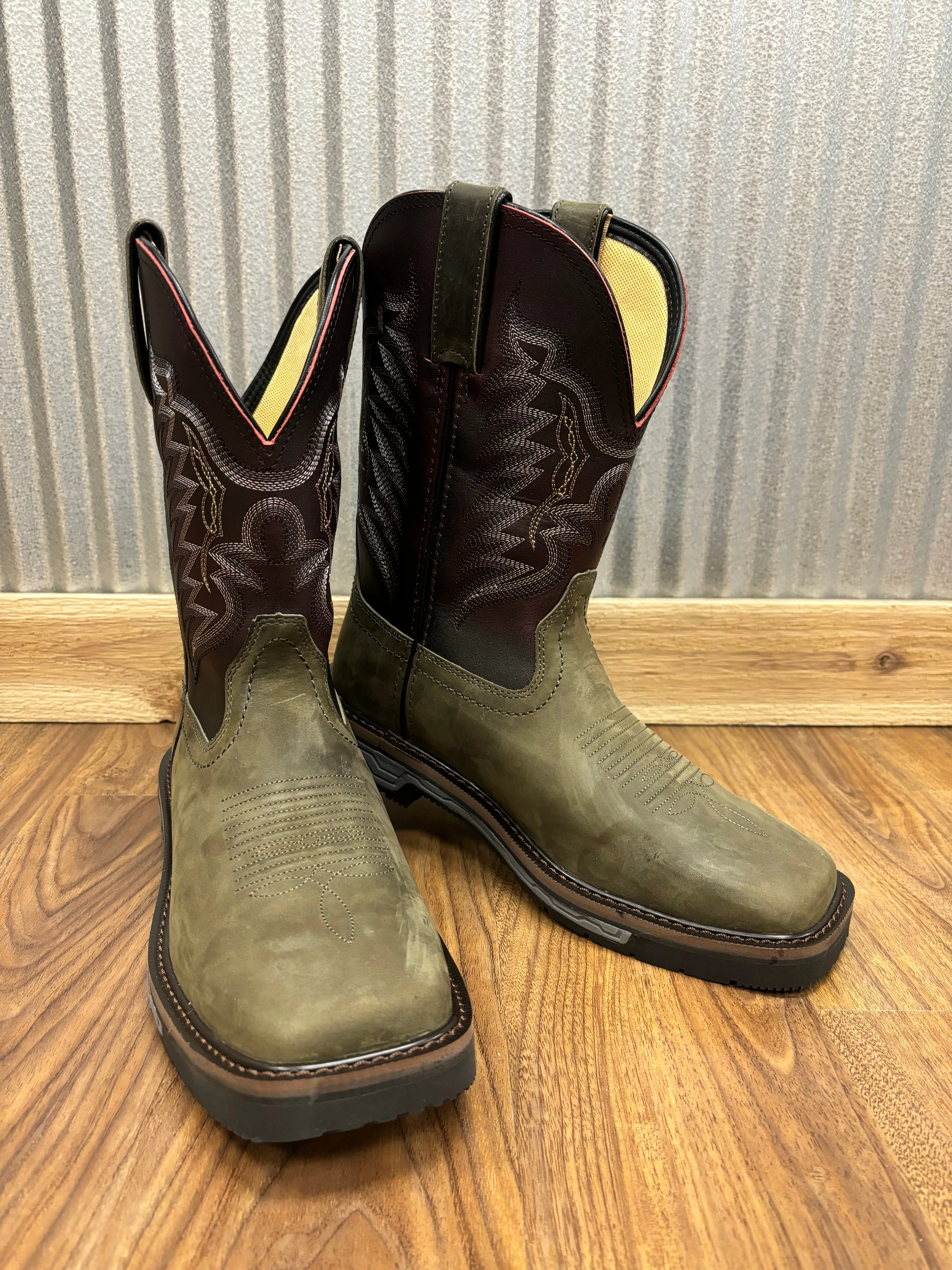 Heavy Duty R. Watson Men's Vintage Grey & Black Cherry Top Square Toe Work Boots RW1801