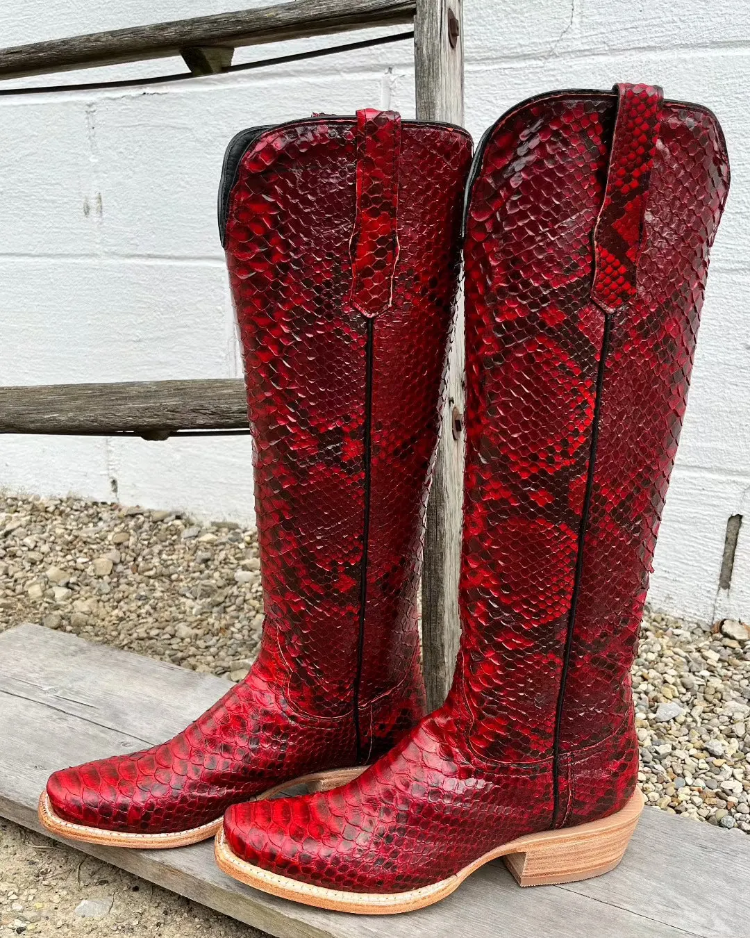 Premium Support R. Watson Women's 17" Red Genuine Python Narrow Square Toe Western Tall Cowgirl Boots RWL7213-1