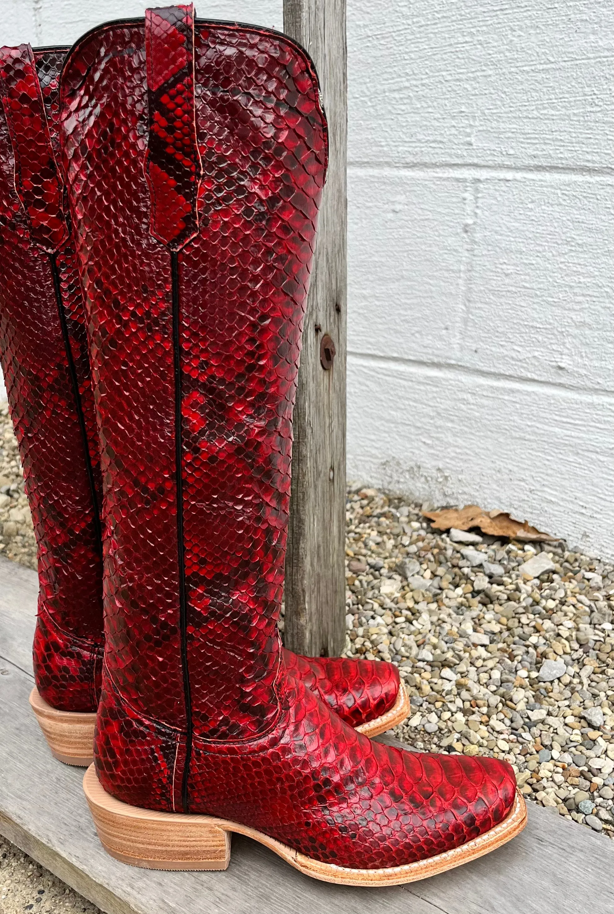 synthetic material Anti   Odor R. Watson Women's 17" Red Genuine Python Narrow Square Toe Western Tall Cowgirl Boots RWL7213-1