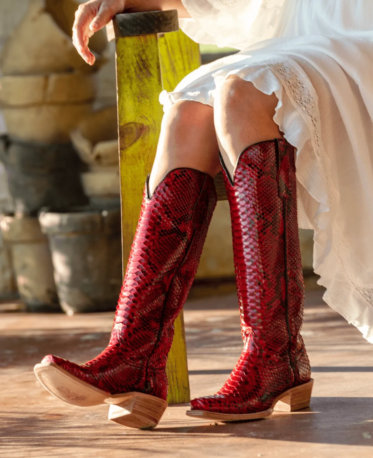 ground grip R. Watson Women's 17" Red Genuine Python Narrow Square Toe Western Tall Cowgirl Boots RWL7213-1