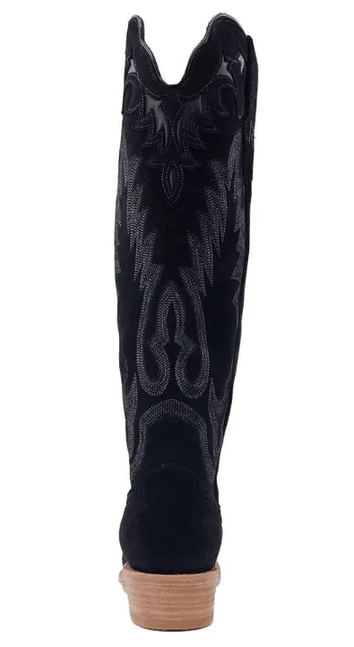 R. Watson Women's Black Rough Out Narrow Square Toe Western Cowgirl Boots RWL8420-1 Waterproof Design