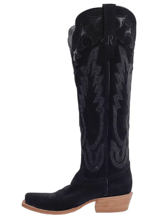 R. Watson Women's Black Rough Out Narrow Square Toe Western Cowgirl Boots RWL8420-1 Fashion Statement Soft Footbed