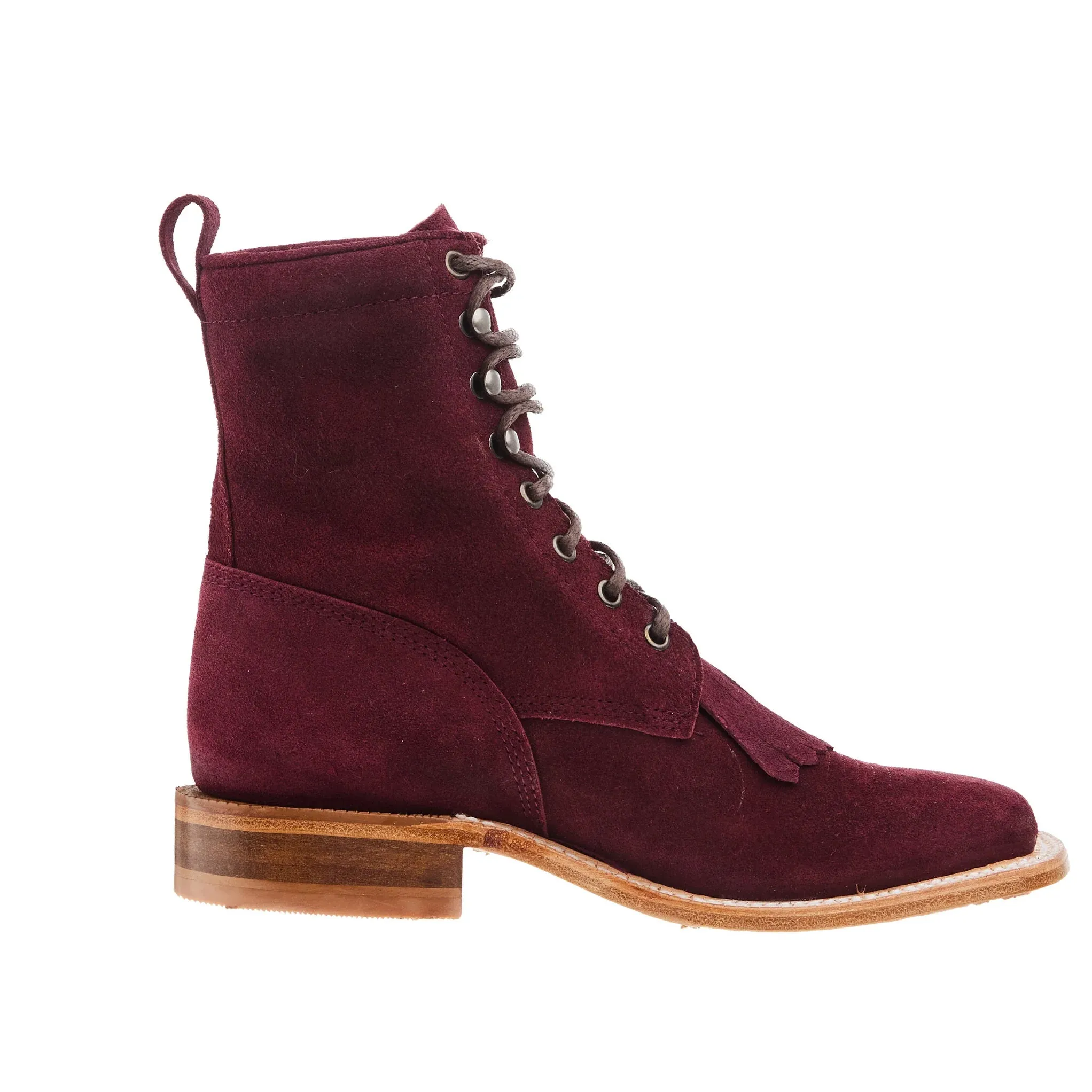 anti static Silent Glam R. Watson Women's Burgundy Roughout Square Toe Lacer Boots Roper Boots RWL8916-2