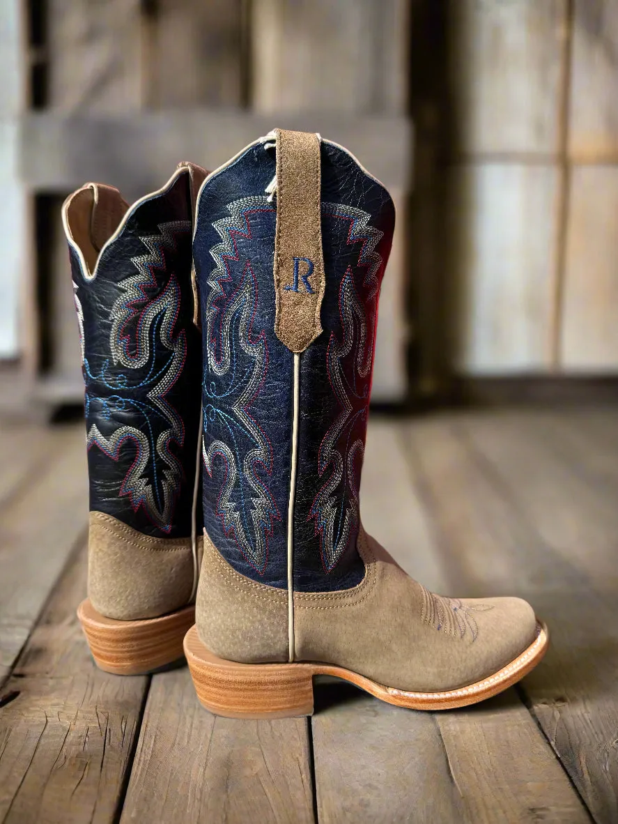 Winter Ready Smart Footwear R. Watson Women's Cafe Boar Roughout & Navy Sinatra Cowhide Top Narrow Square Toe Cowgirl Boots RWL8606