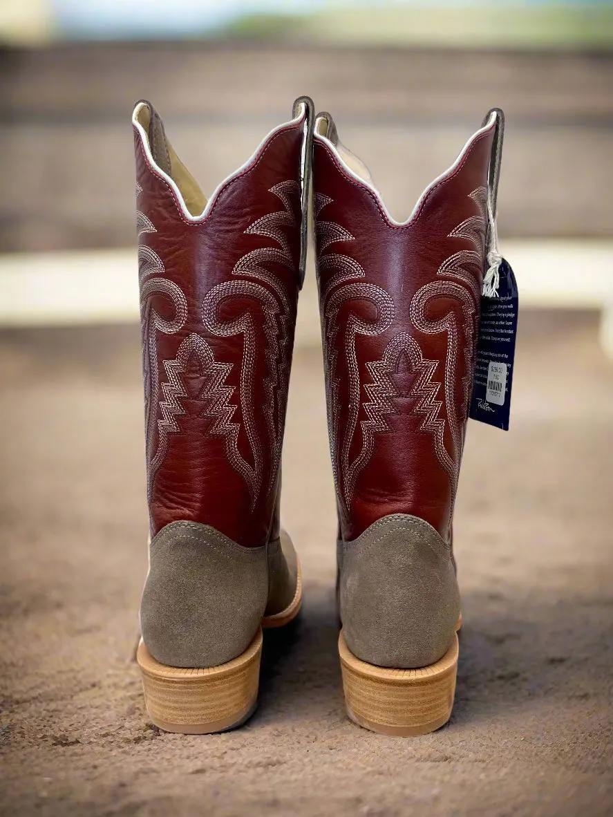 R. Watson Women's Charcoal Grey Rough Out & Red Top Cutter Toe Cowgirl Boots RWL8412-1 Tough Build Padded Tongue