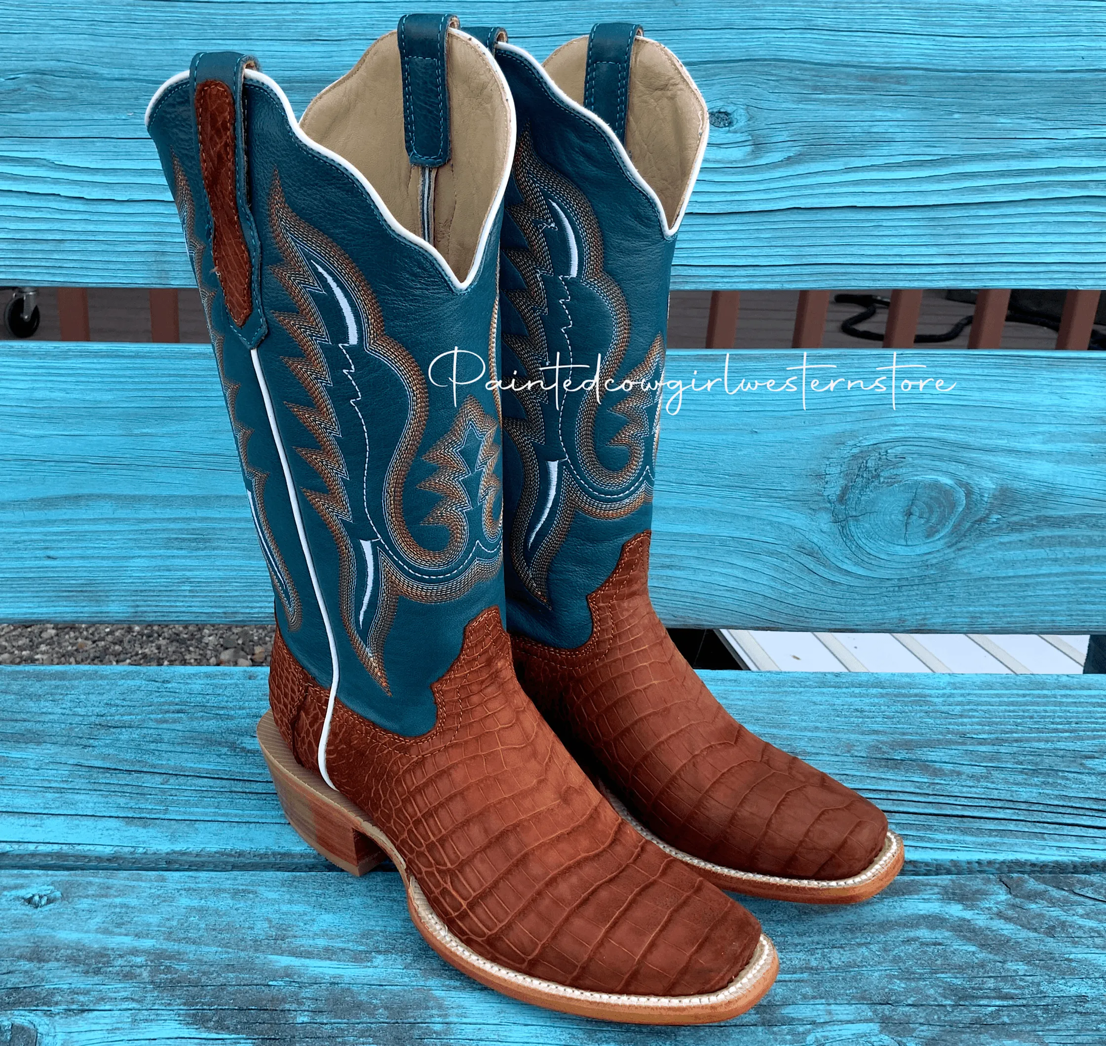 Relaxed Vibe Travel purpose R. Watson Women's Cognac Sueded Nile Crocodile Cutter Toe Cowgirl Boots RWL9012-1