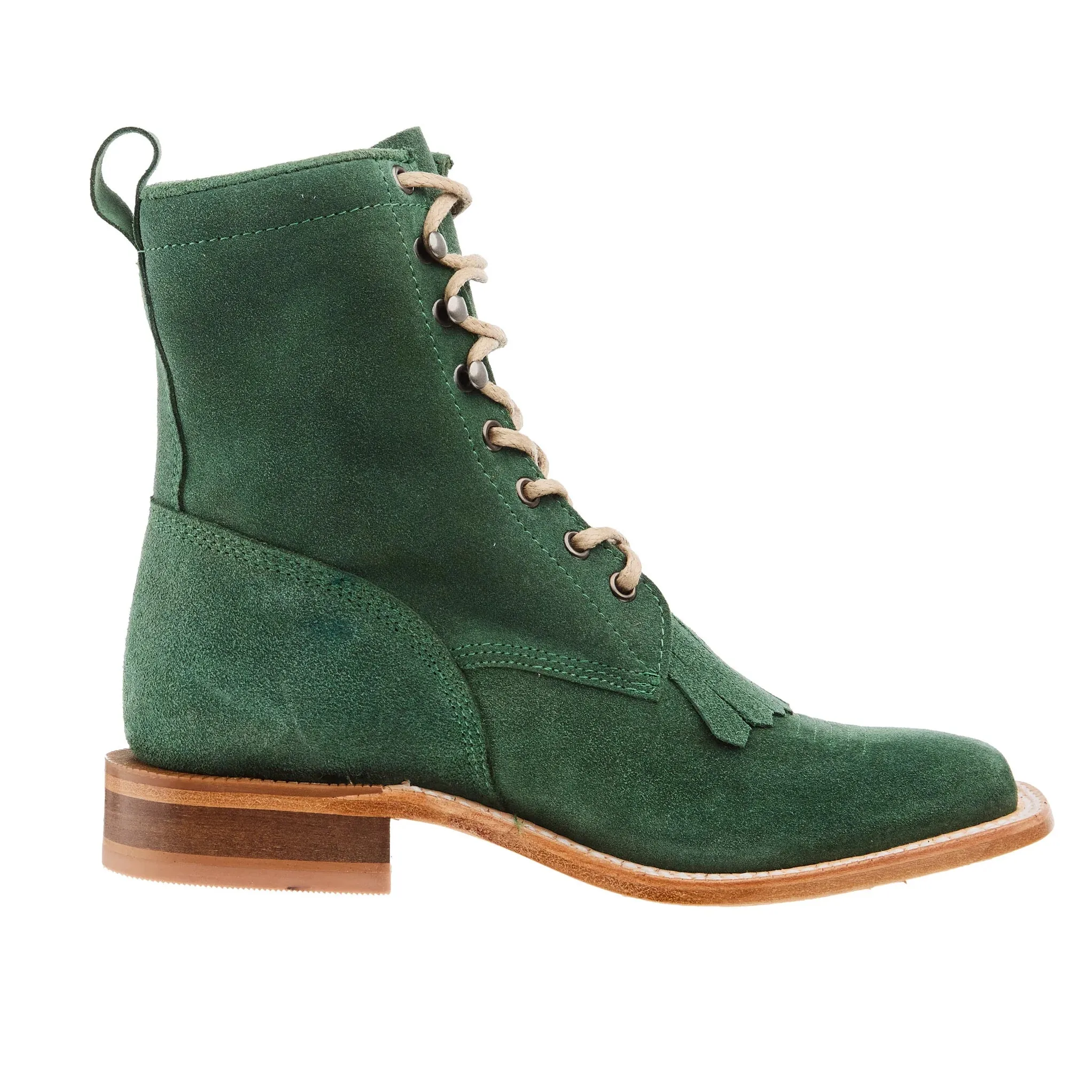 Brown Earth R. Watson Women's Teal Green Roughout Square Toe Lacer Boots Roper Boots RWL8915-2