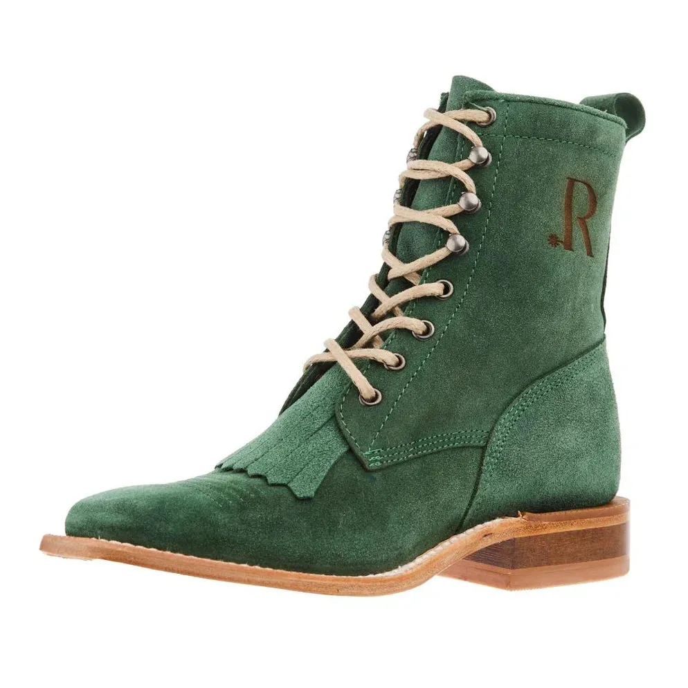 Step Control R. Watson Women's Teal Green Roughout Square Toe Lacer Boots Roper Boots RWL8915-2