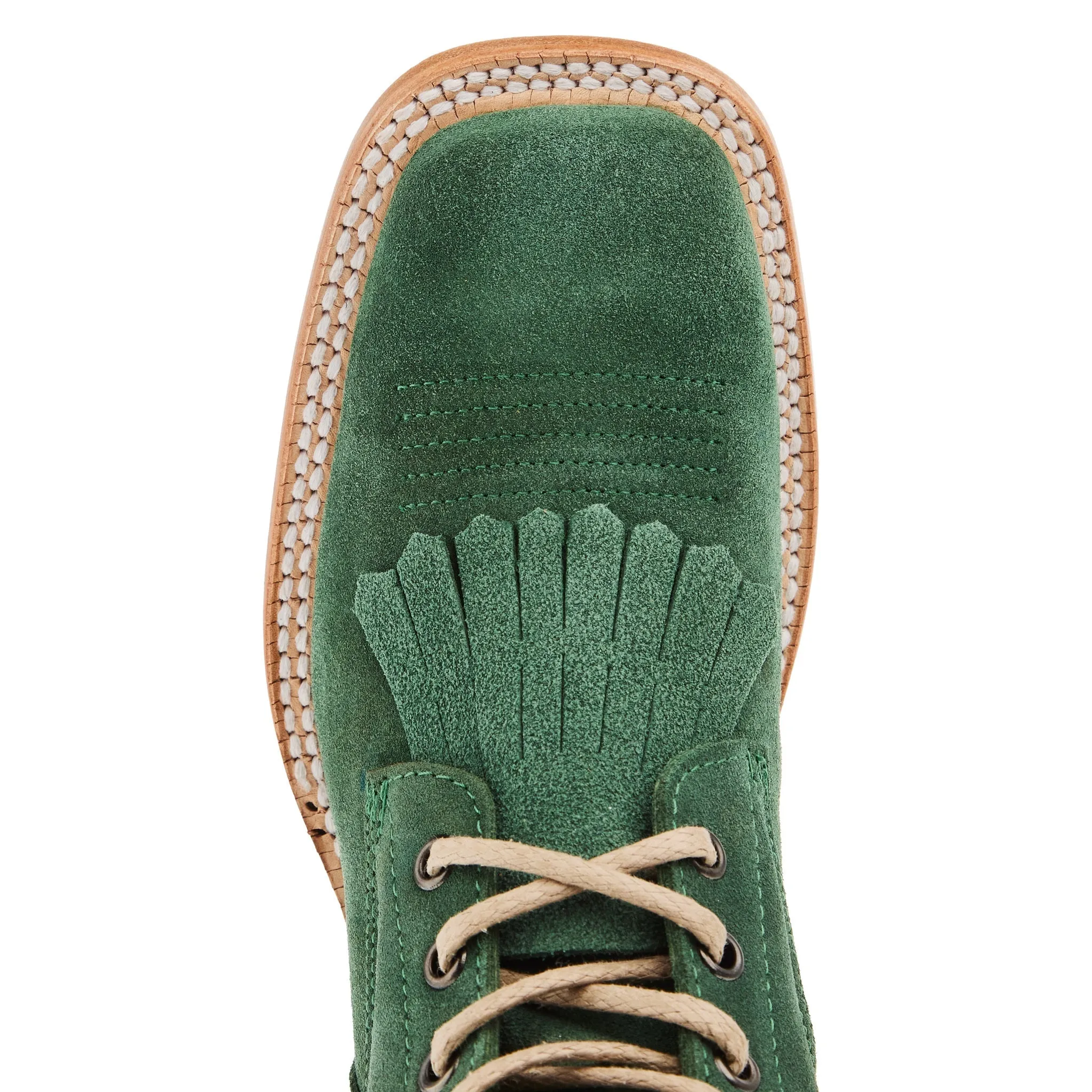 Pure White R. Watson Women's Teal Green Roughout Square Toe Lacer Boots Roper Boots RWL8915-2