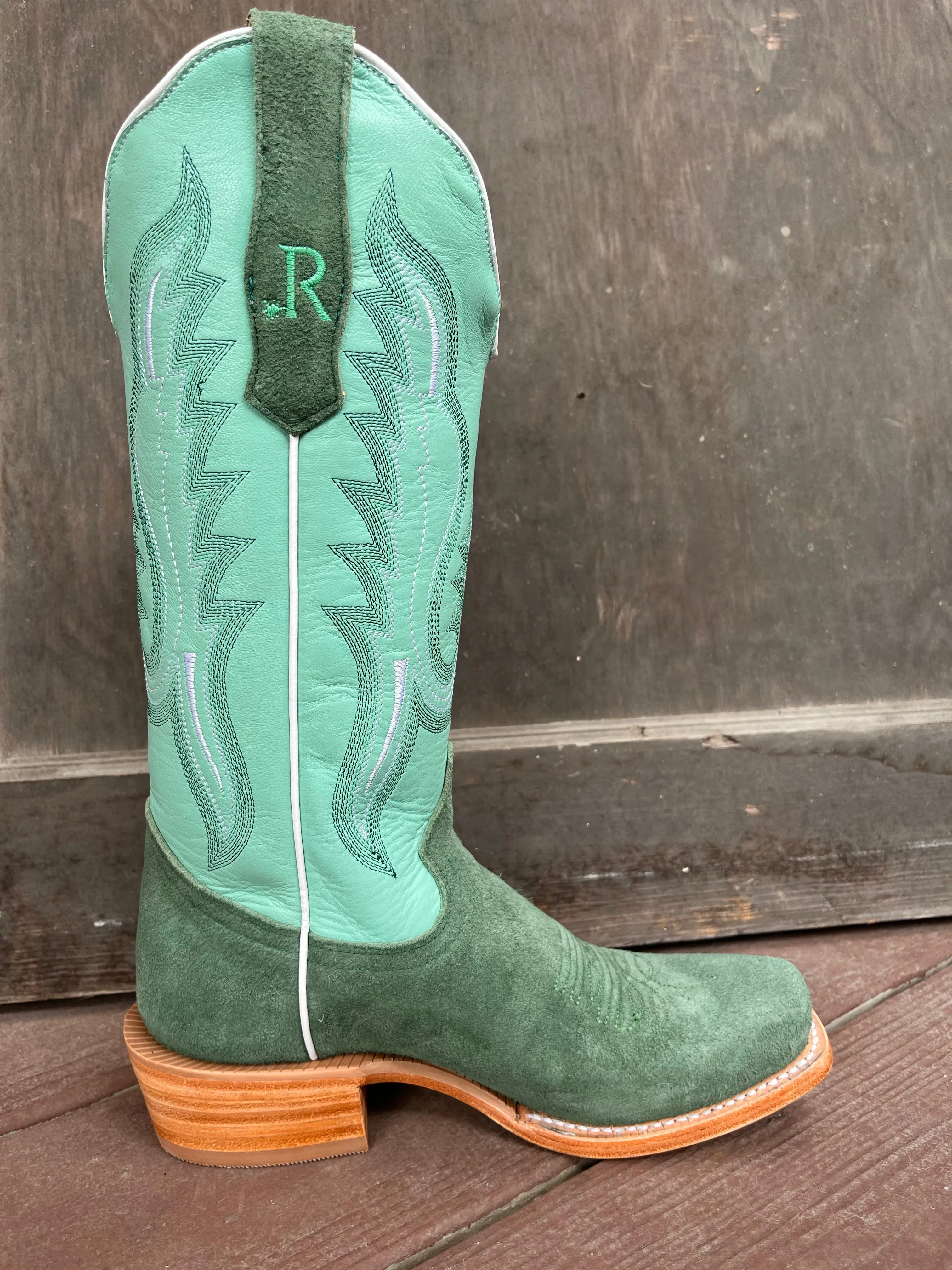 Practical R. Watson Women's Teal Roughout Narrow Square Toe Cowgirl Boots RWL8419-1