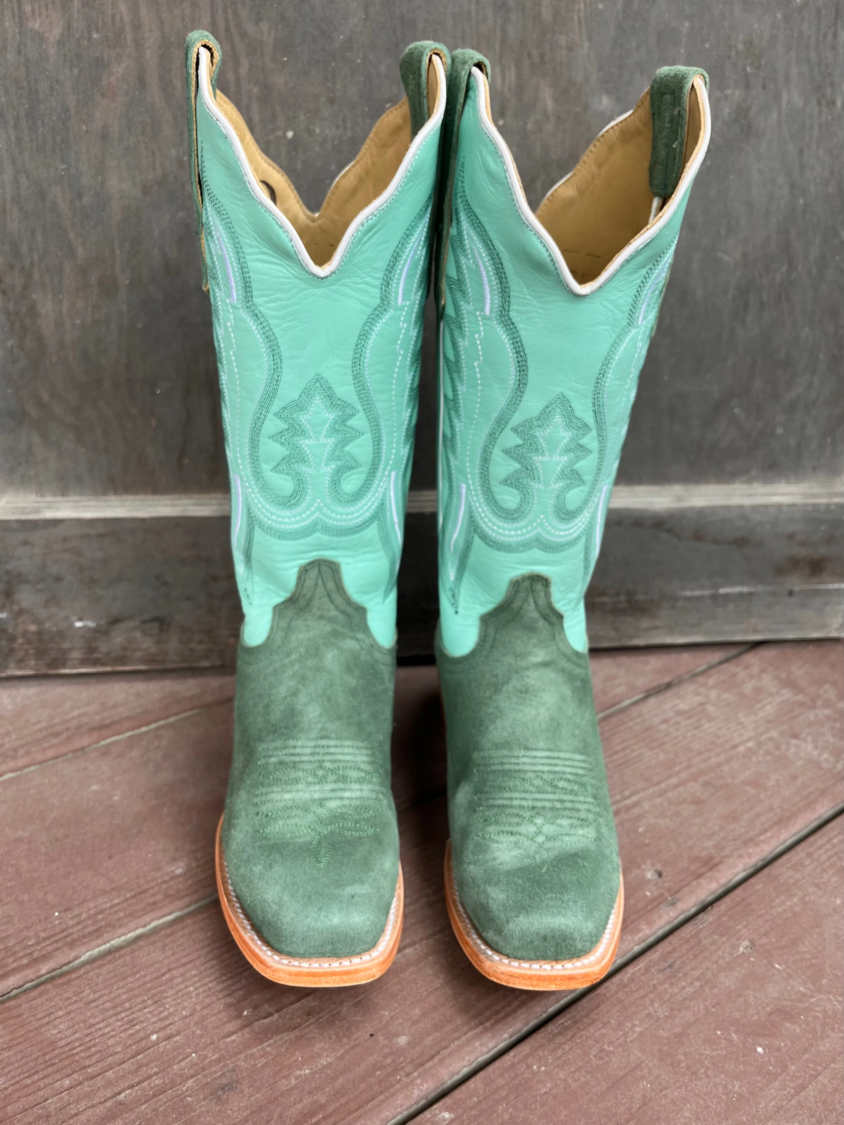 R. Watson Women's Teal Roughout Narrow Square Toe Cowgirl Boots RWL8419-1 Party Occasion