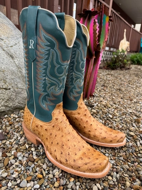 Canvas NYC Street R. Watson Men's Antique Saddle Full Quill Ostrich Narrow Toe Western Cowboy Boots RW4513-1)