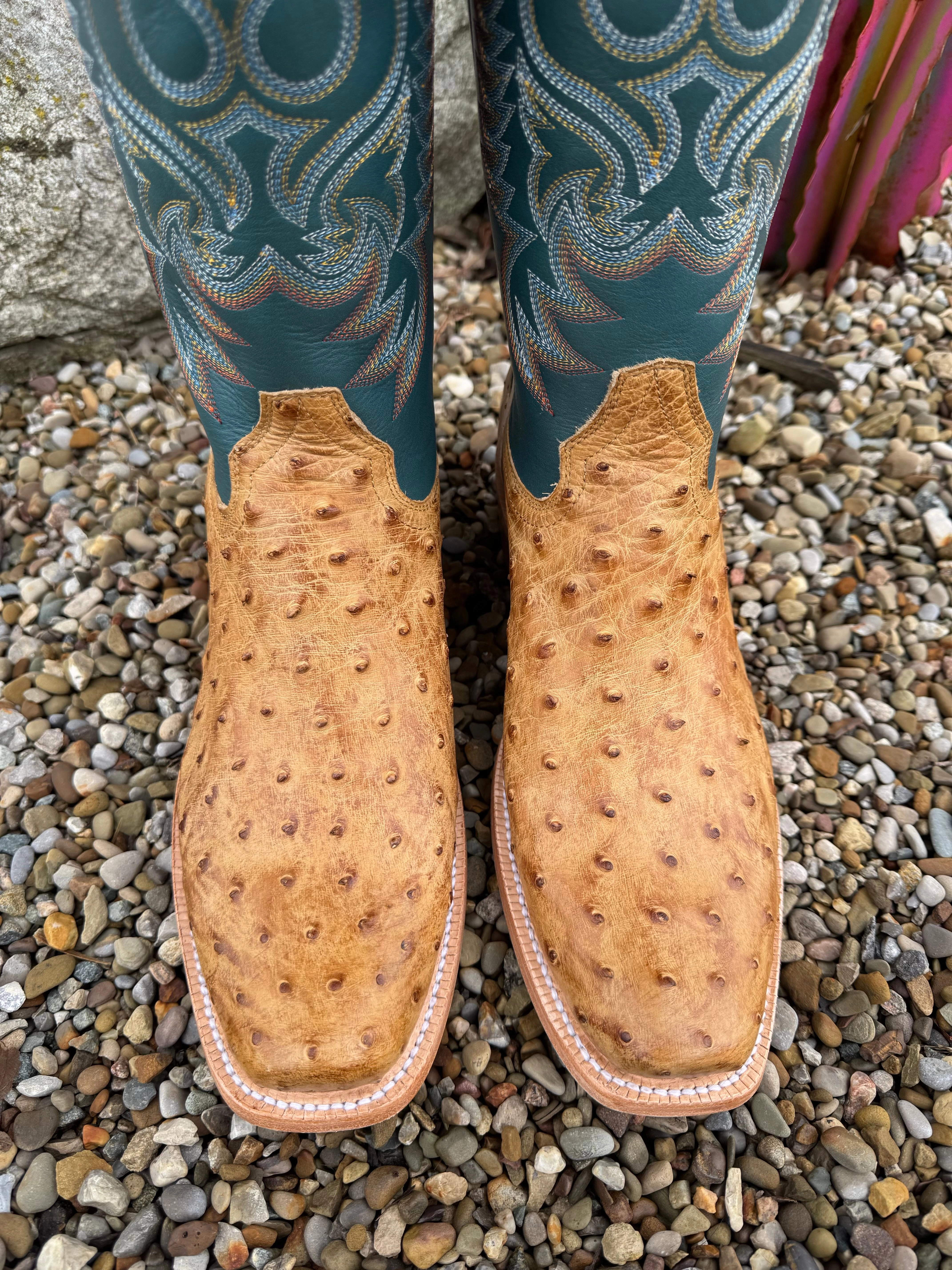 Lace-Up Design Office Smart R. Watson Men's Antique Saddle Full Quill Ostrich Narrow Toe Western Cowboy Boots RW4513-1)