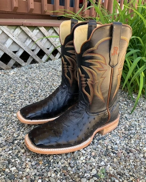 Built For Comfort R. Watson Men's Black Full Quill Ostrich Square Toe Western Cowboy Boots RW4507-2