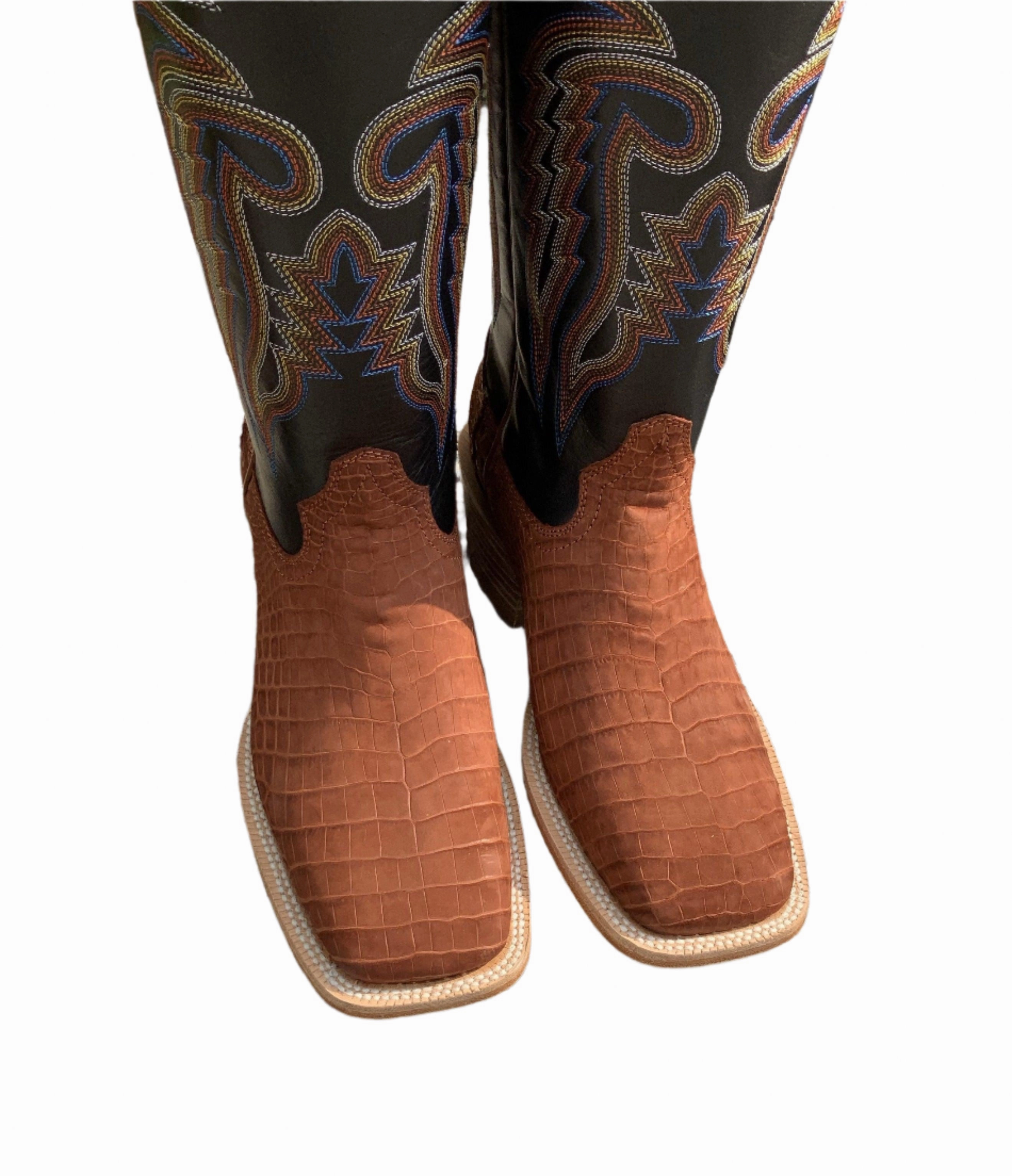 Nature Lover R. Watson Men's Cognac Sueded Nile Crocodile Square Toe Cowboy Boots RW9012-2