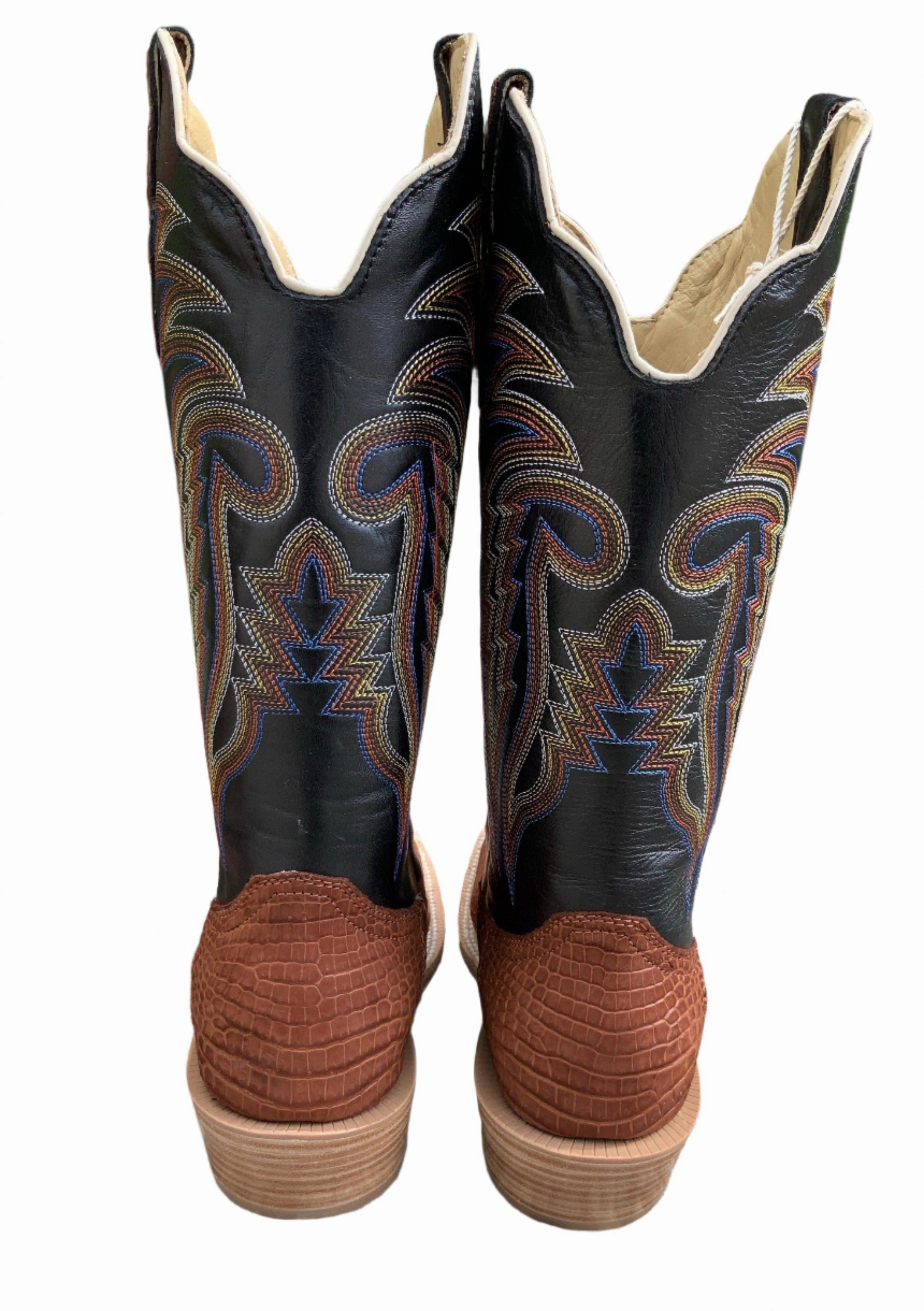 Modern Comfort R. Watson Men's Cognac Sueded Nile Crocodile Square Toe Cowboy Boots RW9012-2