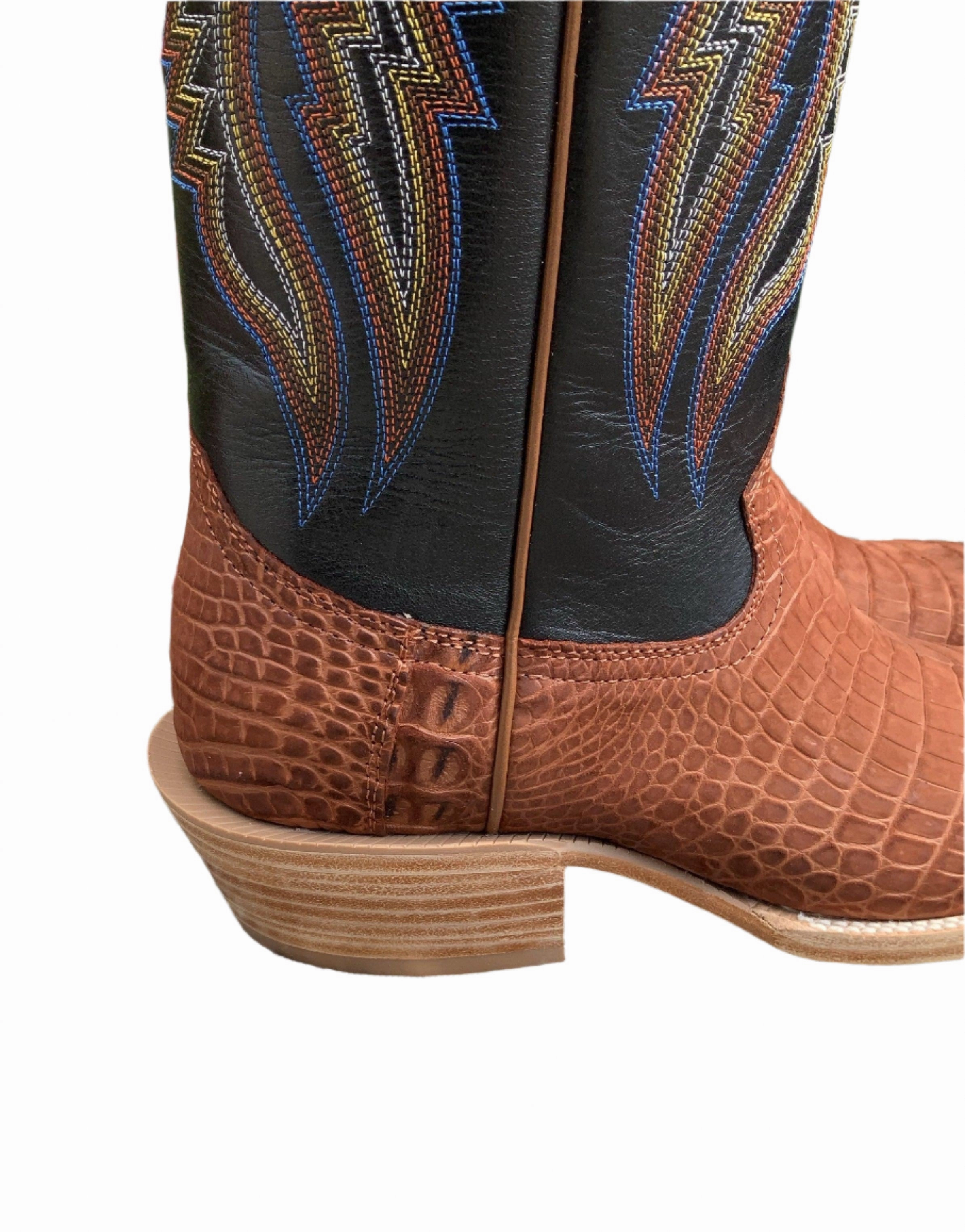 Cozy Footwear R. Watson Men's Cognac Sueded Nile Crocodile Square Toe Cowboy Boots RW9012-2