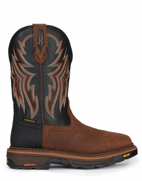 R. Watson Men's Peanut Cowhide & Black Vibram Sole Waterproof Work Boots RW1204W Ankle Support