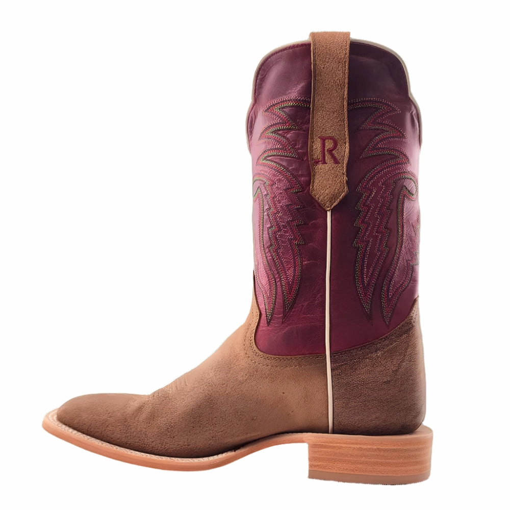 R. Watson Men's Tan Nubuck Camel & Vella Rosa Top Square Toe Cowboy Boots RW7210-2 Casual Wear